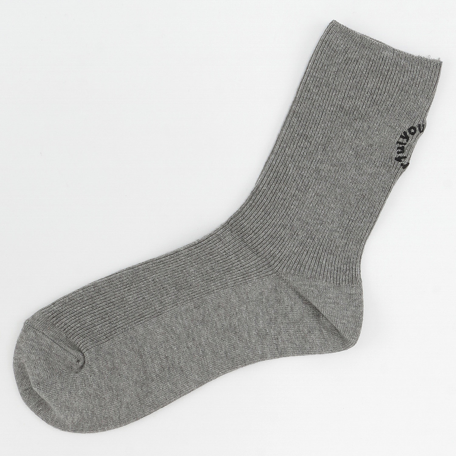 日本製  リブ バック刺しゅう ハイクルー丈 靴下 - 画像1