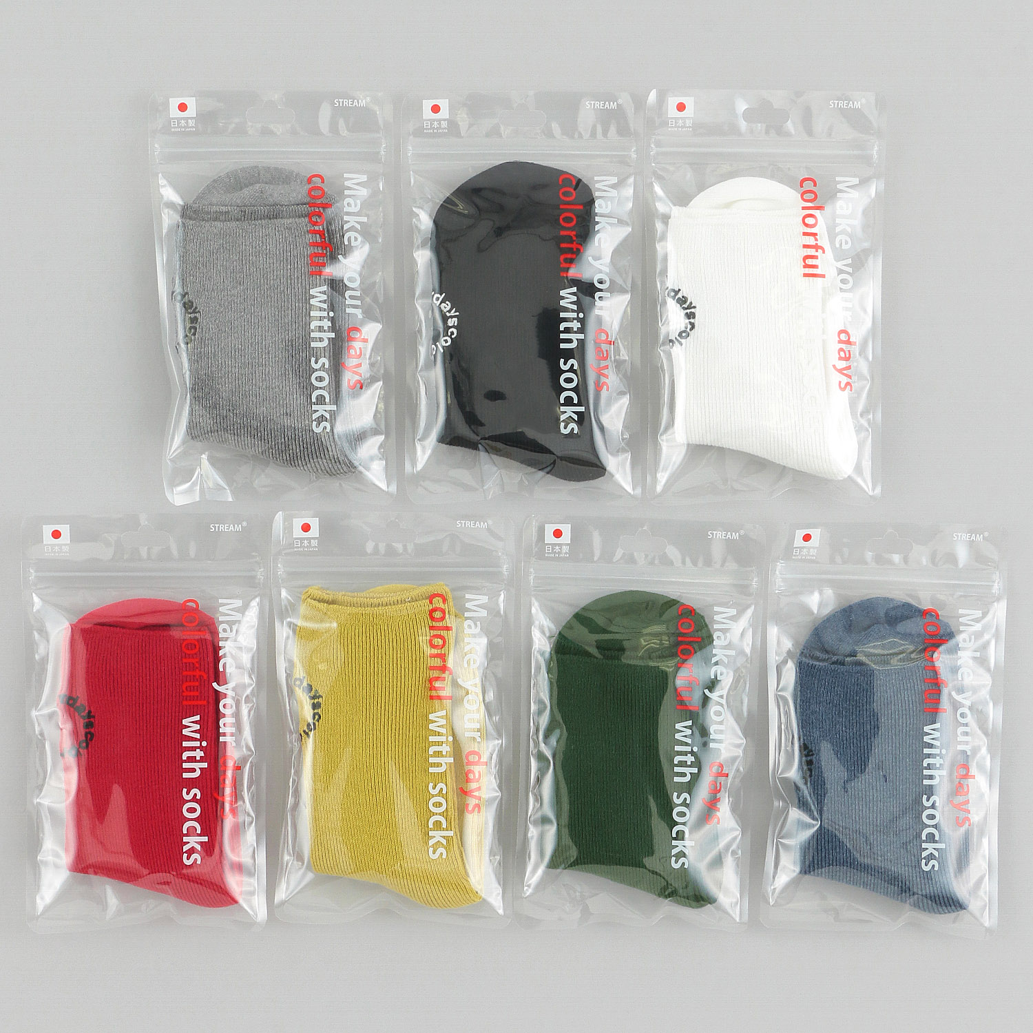 日本製  リブ バック刺しゅう ハイクルー丈 靴下 - 画像1