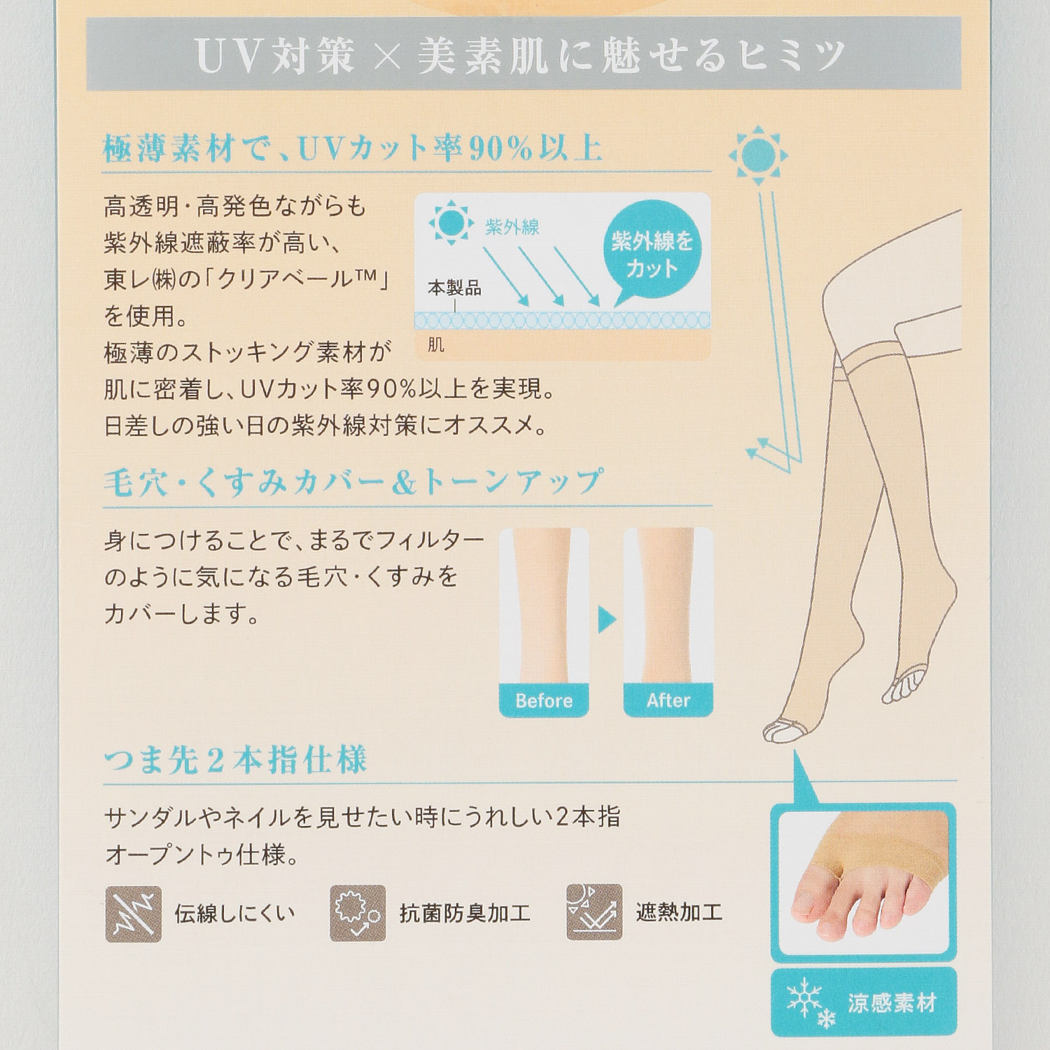 【まとう、UVヴェール】涼感 ひざ下丈ストッキングソックス 2本指 - 画像2