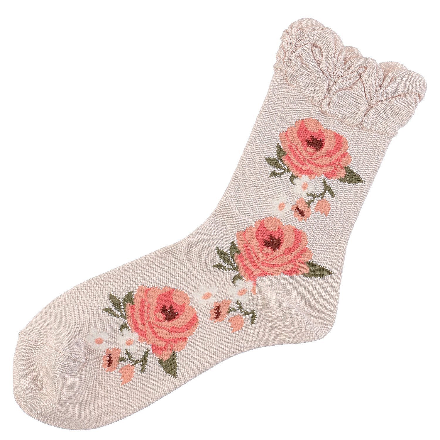 ギュレ レーヨンシルク混 大バラ柄 靴下 - 画像5