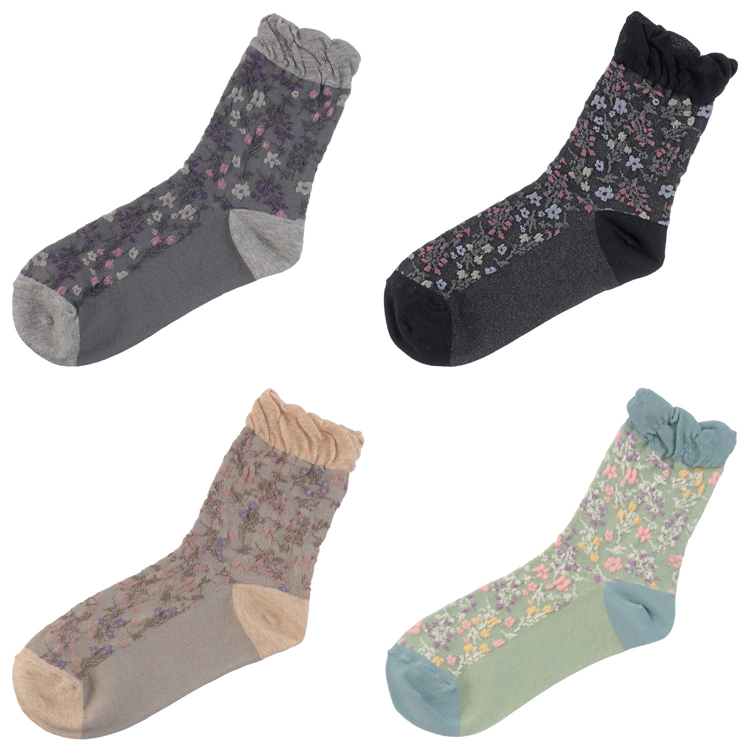 ギュレ オーガニックコットン 小花柄 靴下 - 画像1