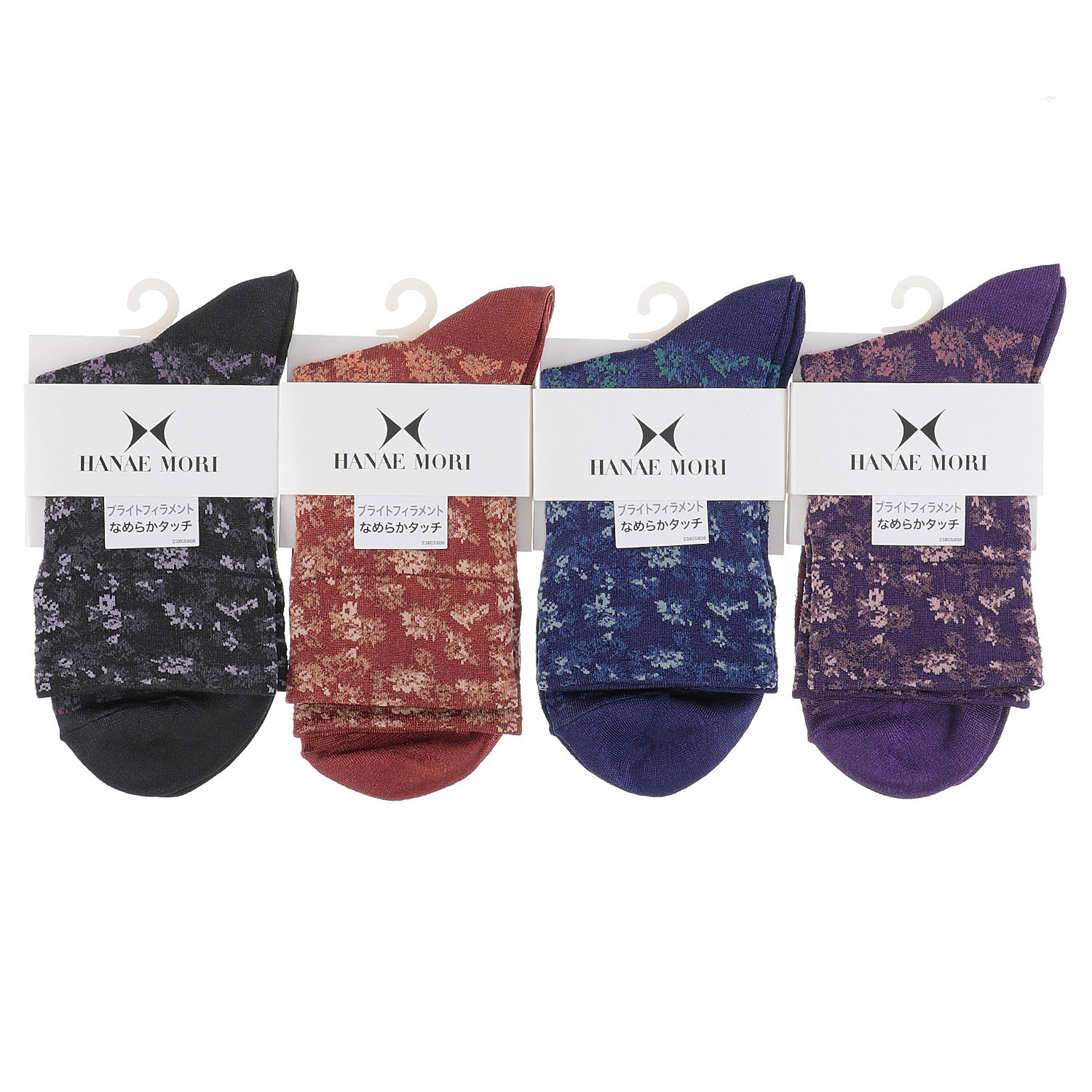 ハナエモリ クルー丈ソックス 花柄 なめらかタッチ