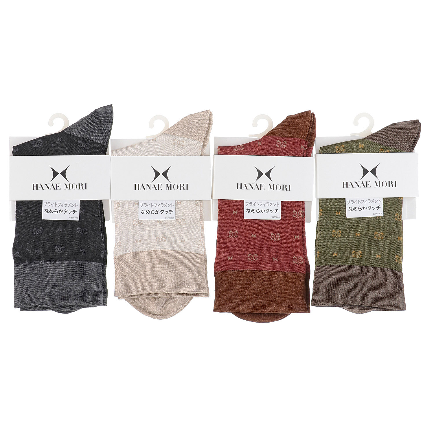 ハナエモリ クルー丈ソックス モノグラム柄 なめらかタッチ - 画像1