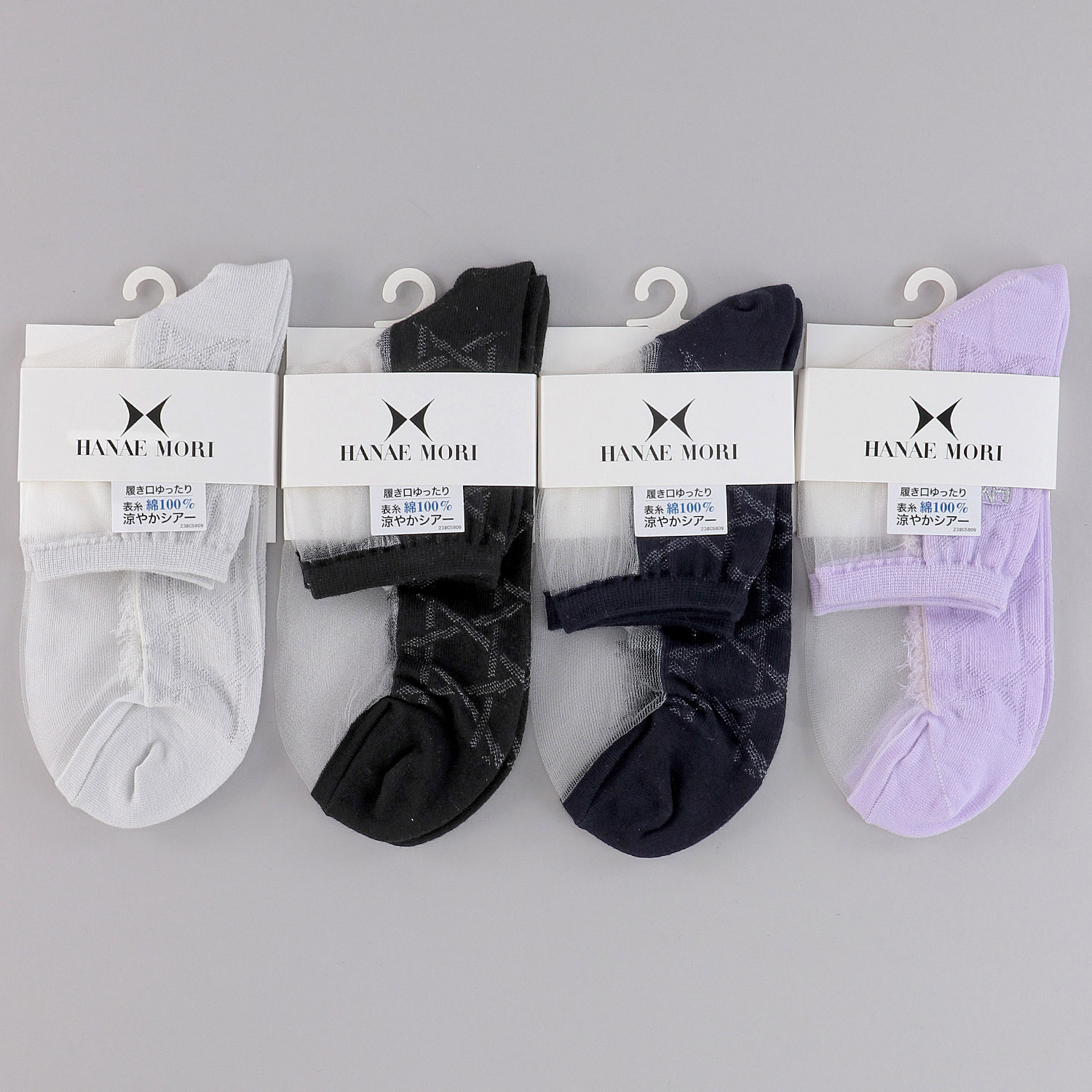 ハナエモリ クルー丈 シースルーソックス 刺繍 - 画像1