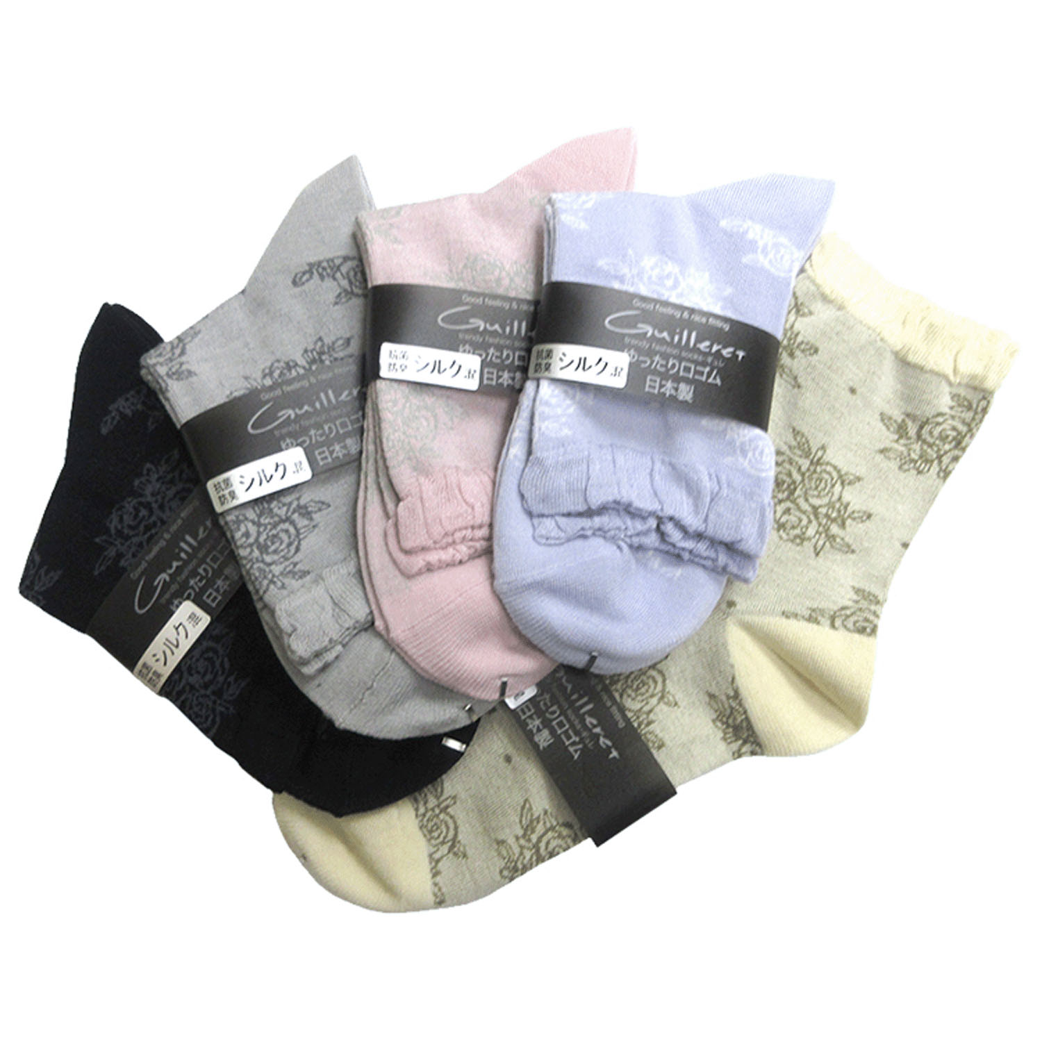 ギュレ シルク混 薔薇柄メッシュ無地