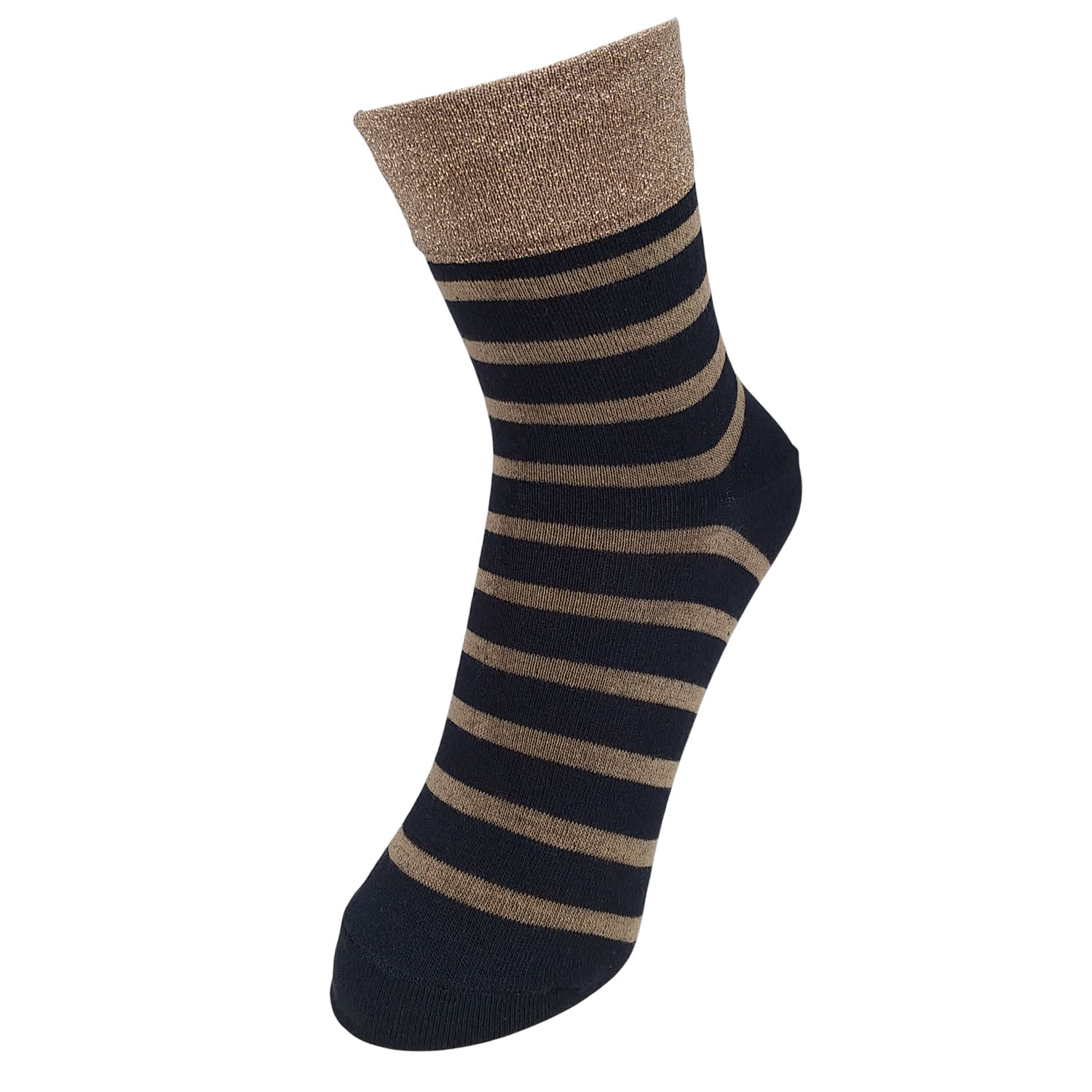 ギュレ オーガニックコットン トップラメ ボーダー柄ソックス - 画像2