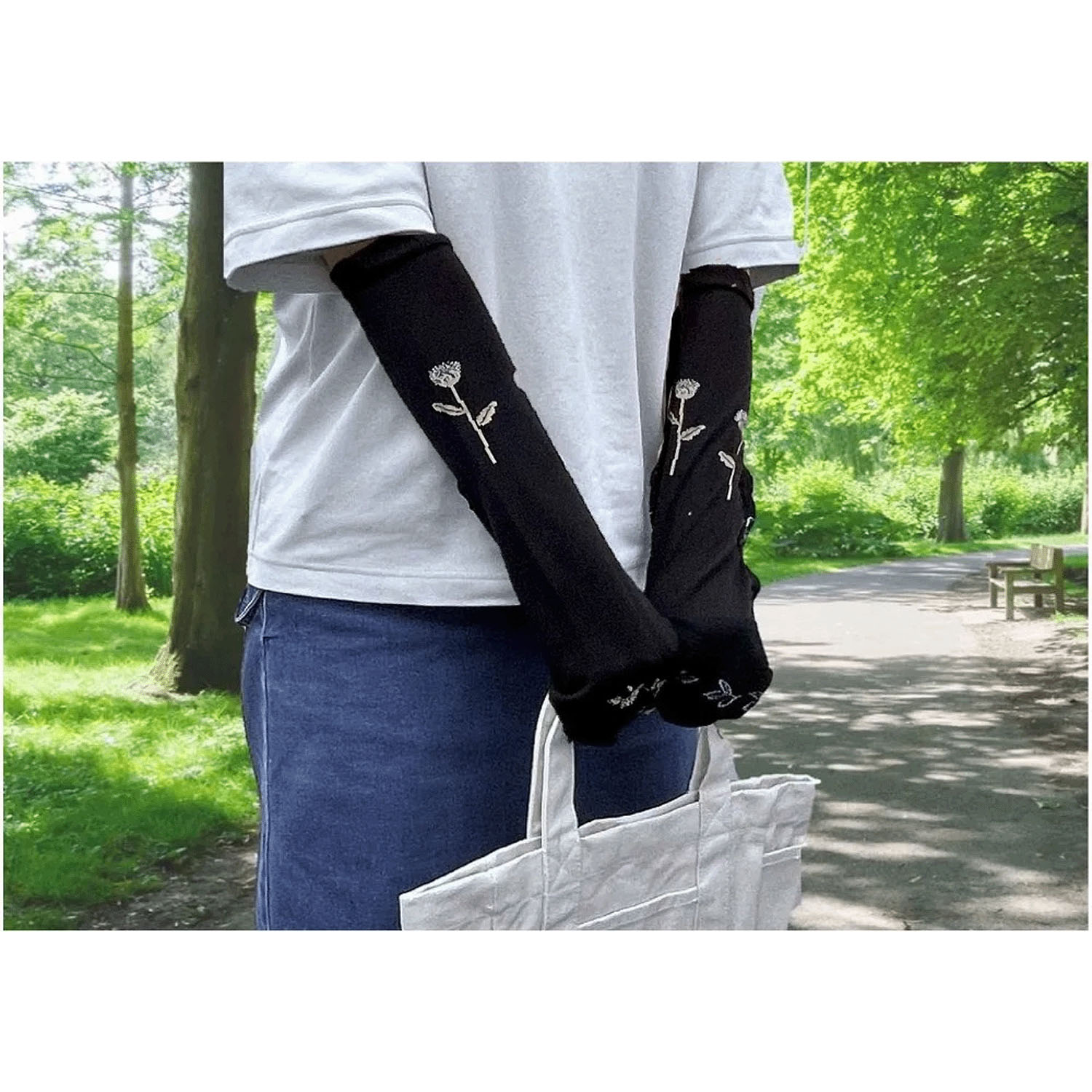 日本製 アームカバー シルク混  60センチ丈 切替 無地 - 画像3