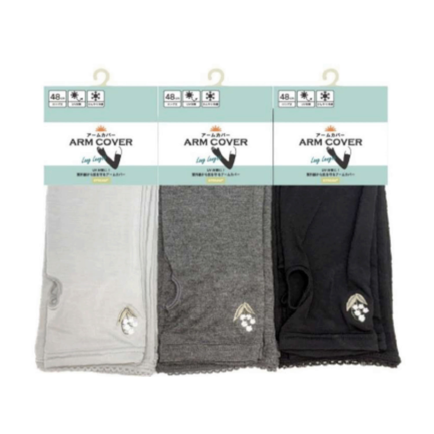 STREAM アームカバー 花刺しゅう ロング（48cm丈） - 画像1