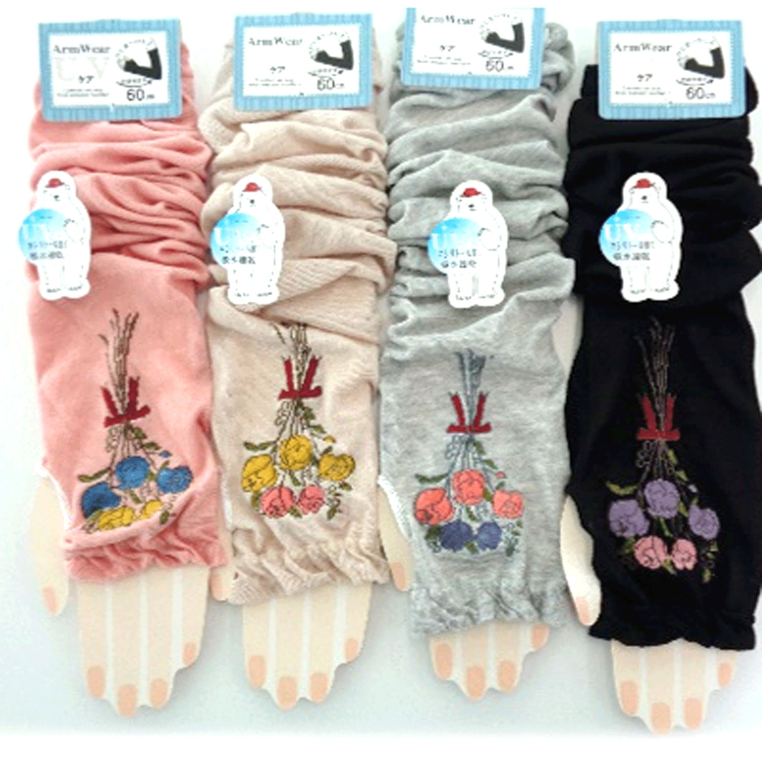 アームカバー 花束 総花柄  ロング丈 （60cm丈）【在庫限り】 - 画像1