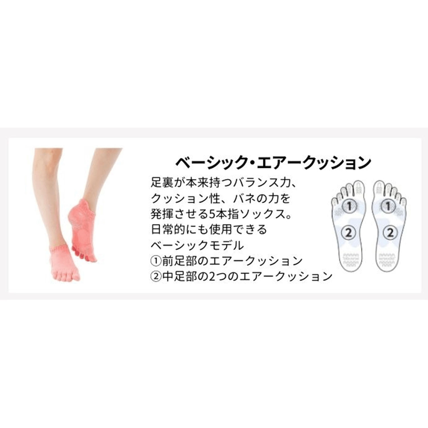 knitido ベーシック・エアークッション ピンボーダー アンクル5本指ソックス - 画像2