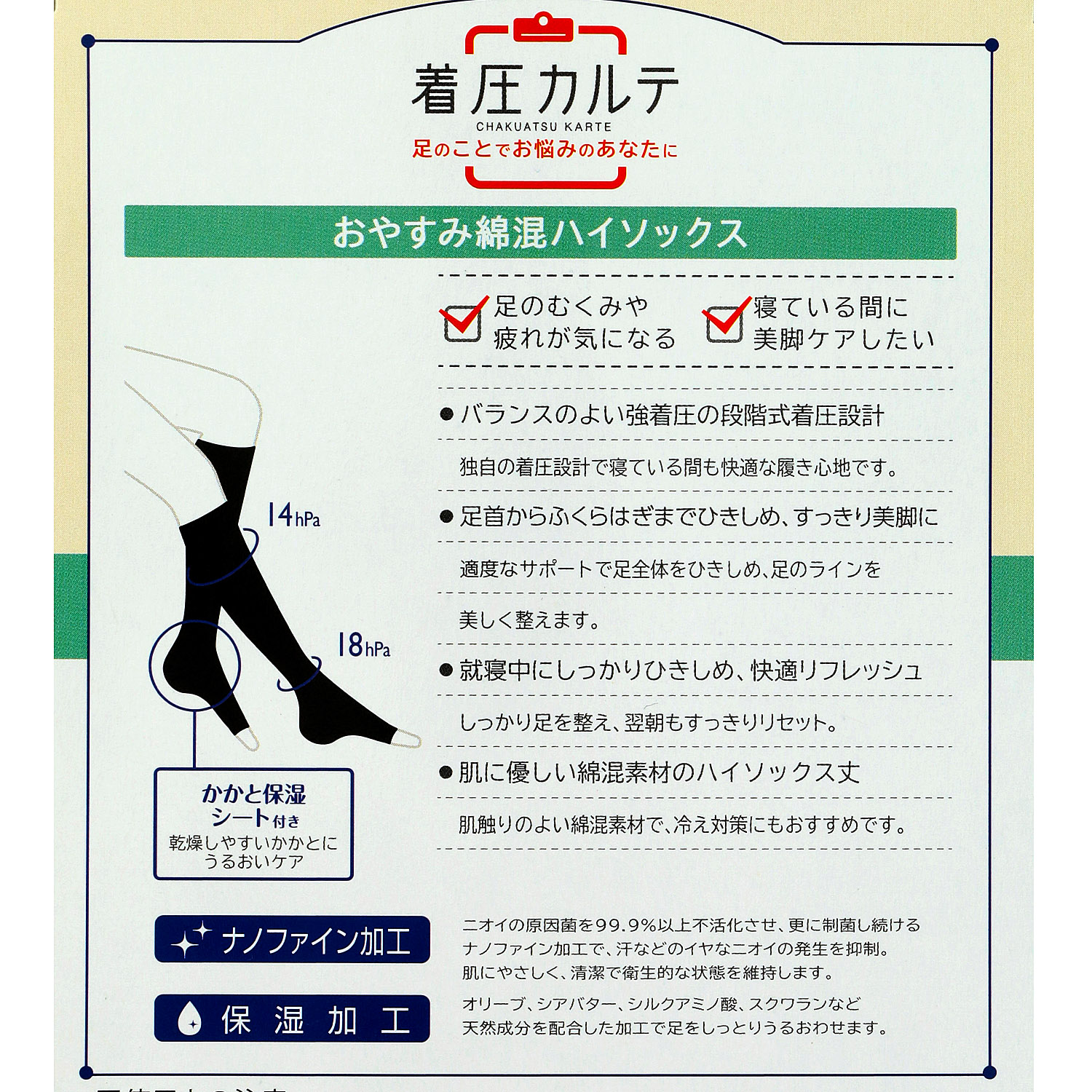 着圧カルテ おやすみ綿混ハイソックス - 画像4