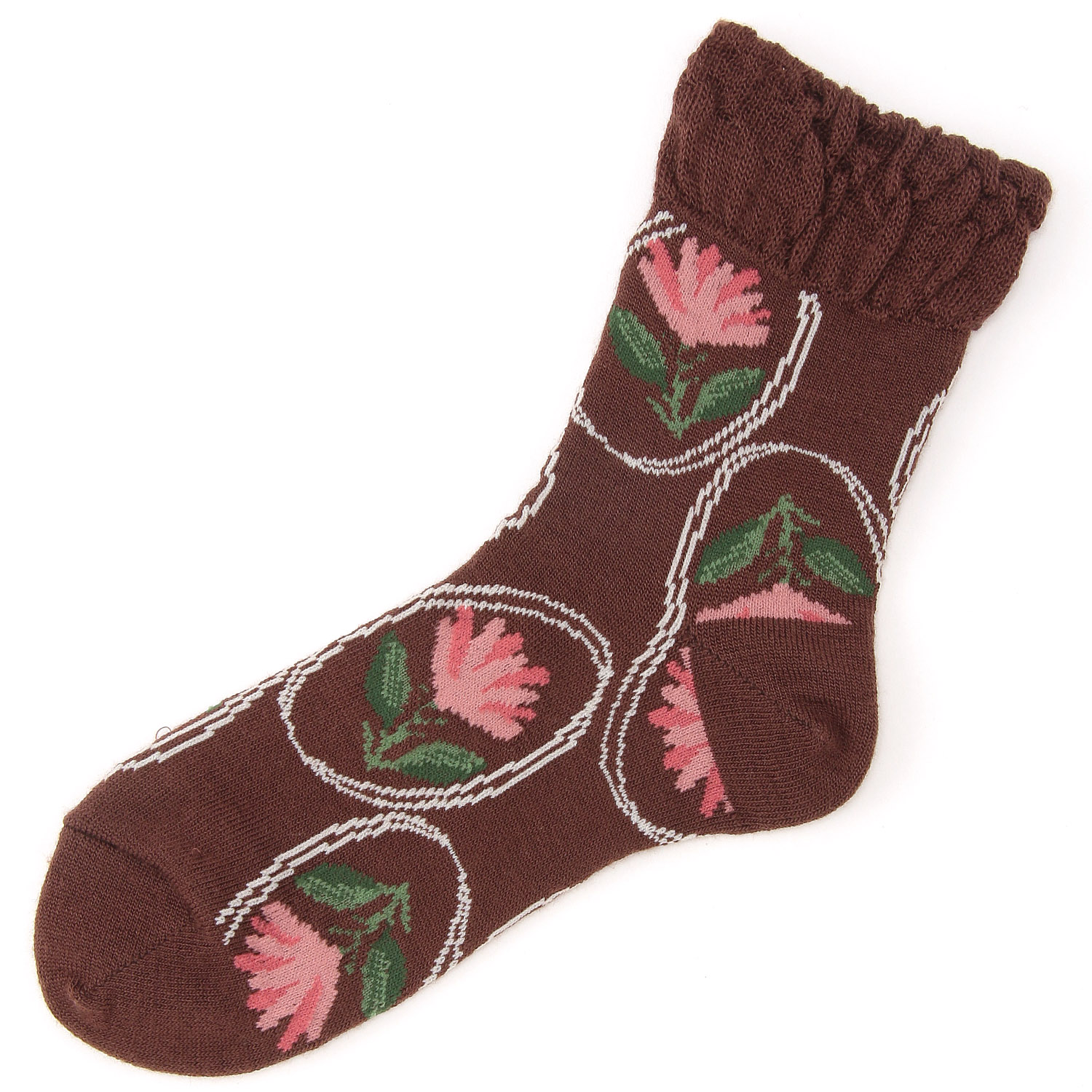 【ブラウンのみ】美容ソックス サークル花柄【在庫限り】 - 画像1