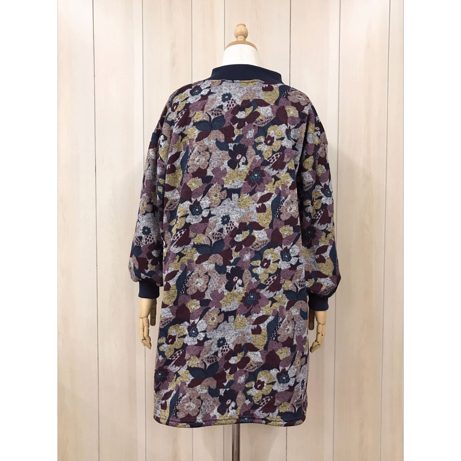 ツイード風裏起毛ニット幾何学柄プリントカッポー - 画像4