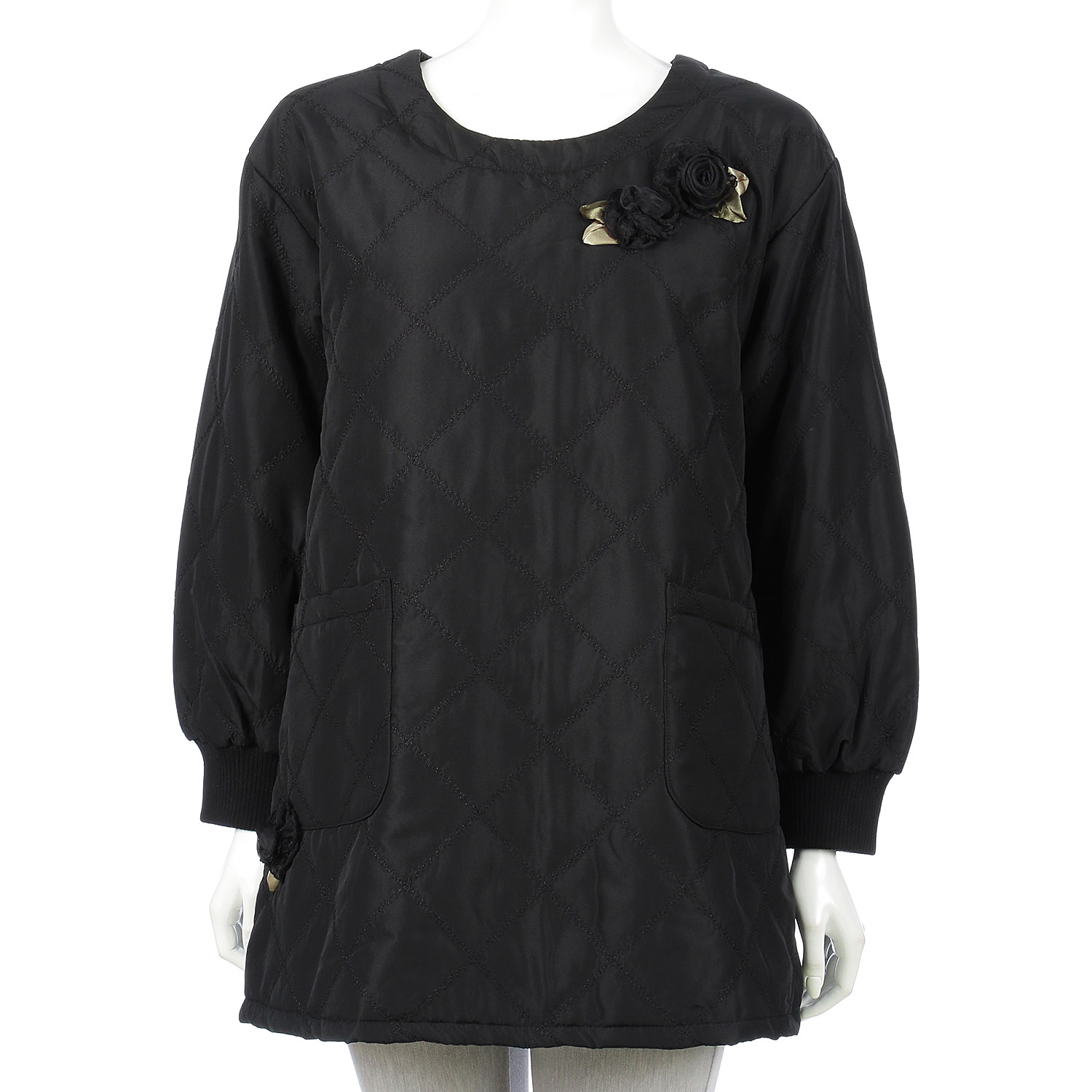 中綿キルト花モチーフ後釦かっぽう