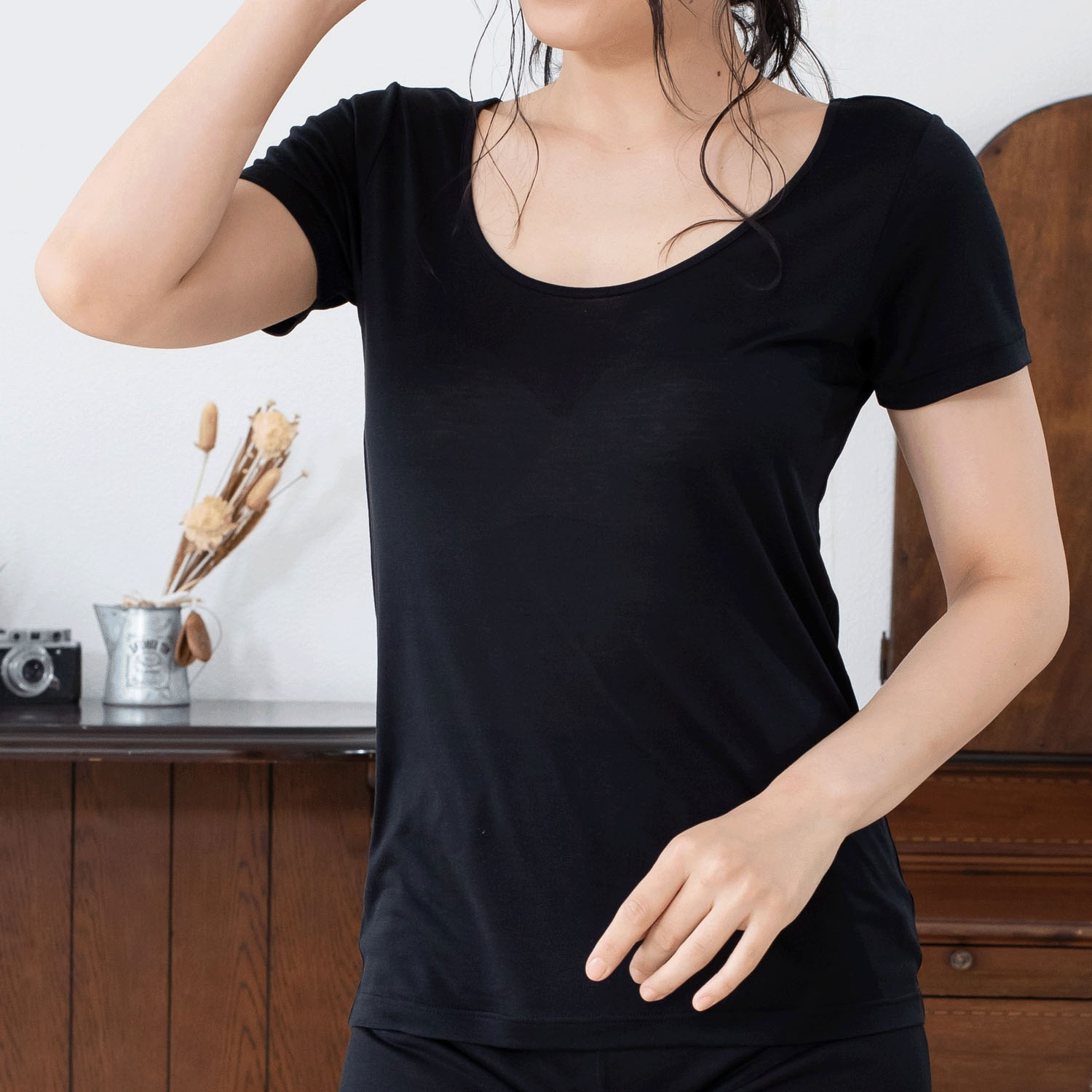 シルク 3分袖 M／L 絹紡糸