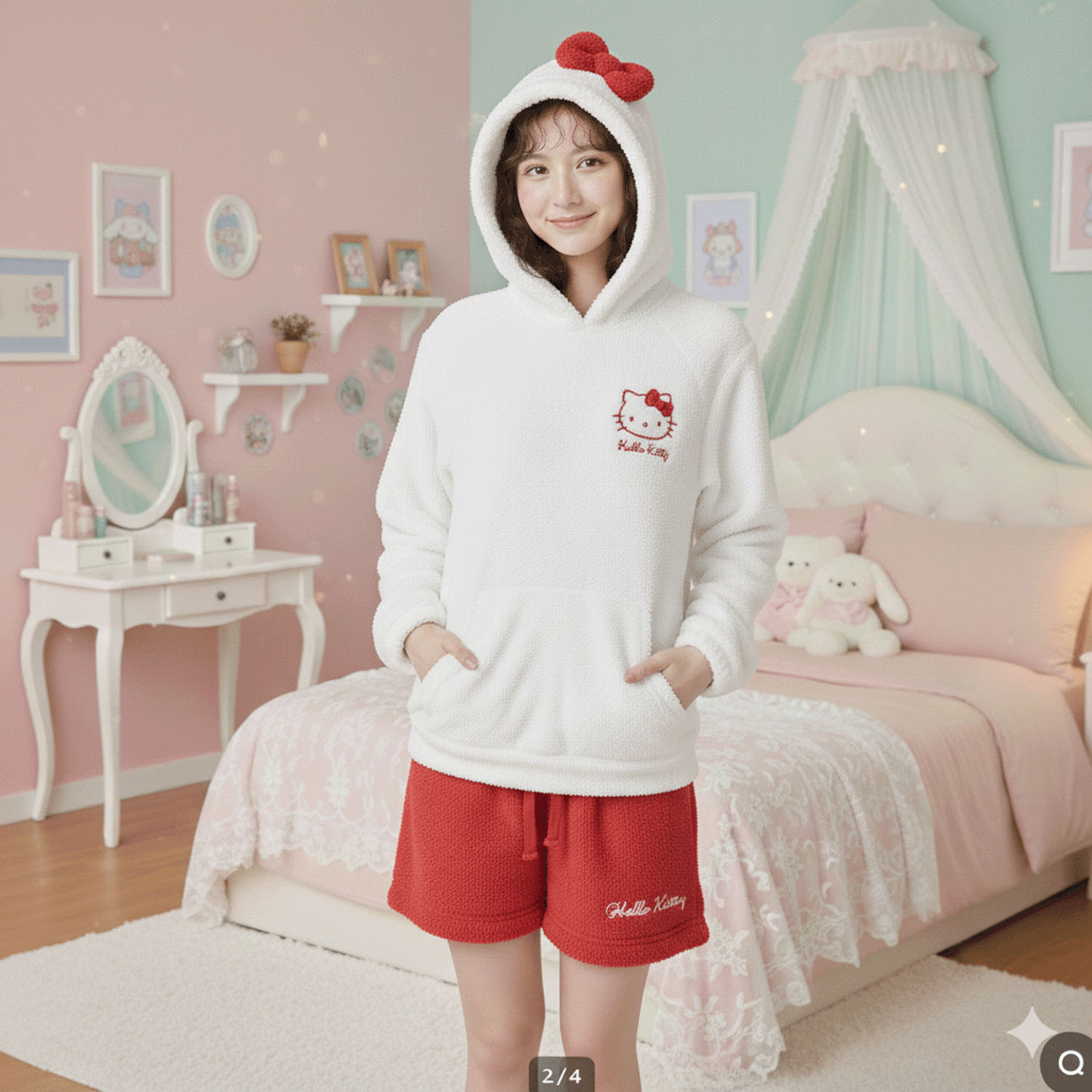 ハローキティ 毛糸パーカー＆ショートパンツセット