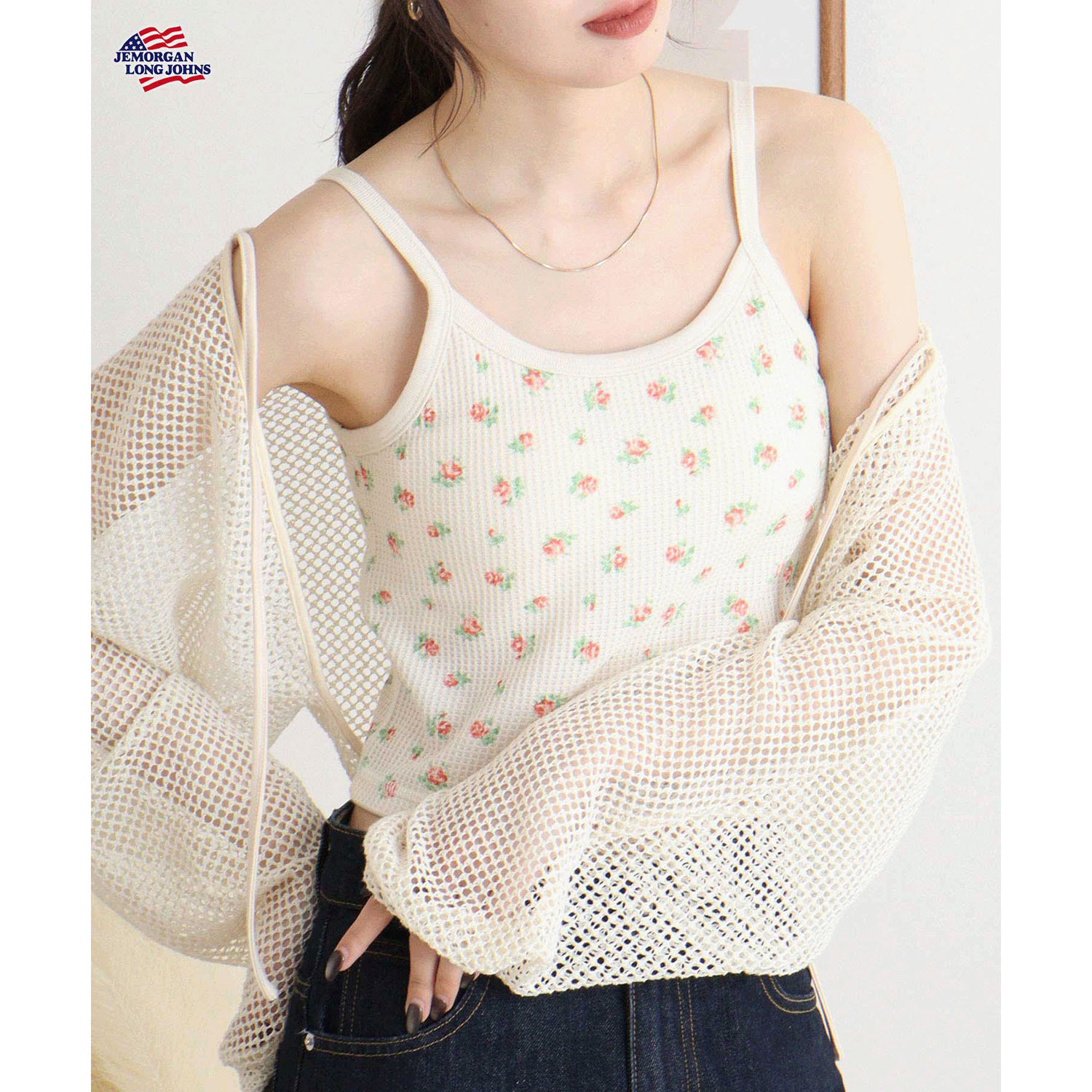 【JEMORGAN LONG JOHNS】 花柄カップ付きショートキャミソール - 画像2