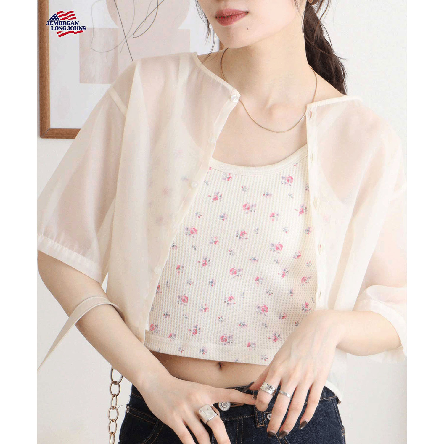 【JEMORGAN LONG JOHNS】 花柄カップ付きショートキャミソール - 画像16