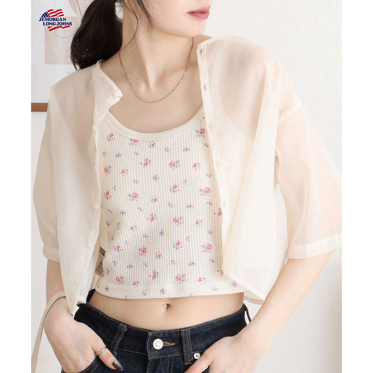 【JEMORGAN LONG JOHNS】 花柄カップ付きショートキャミソール - 画像17