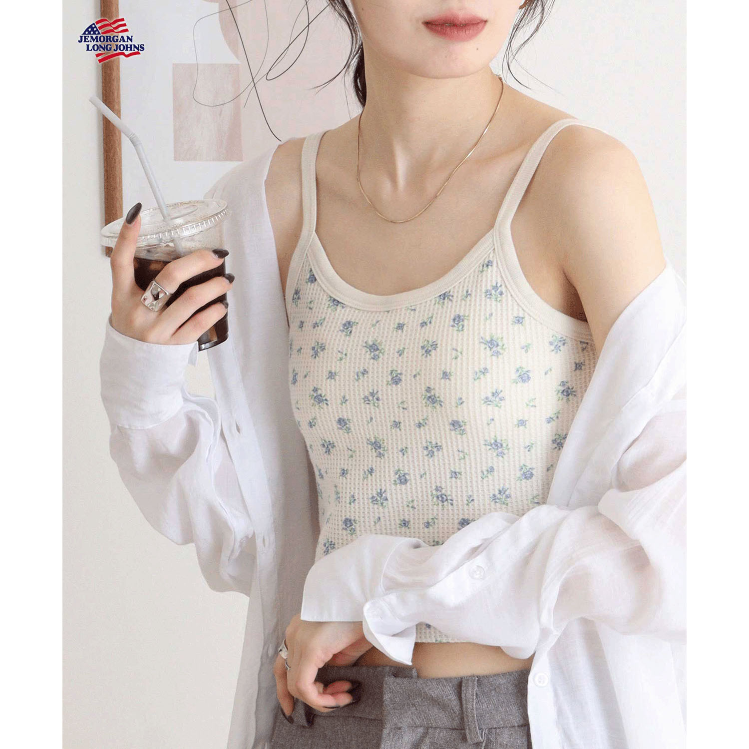 【JEMORGAN LONG JOHNS】 花柄カップ付きショートキャミソール - 画像6