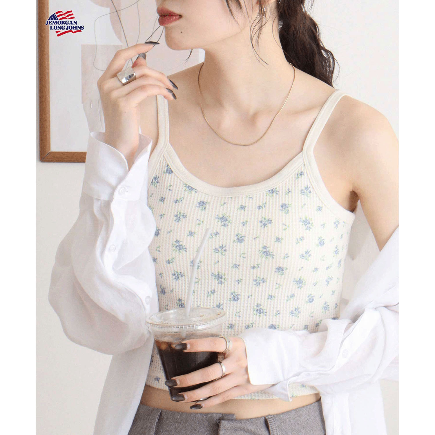 【JEMORGAN LONG JOHNS】 花柄カップ付きショートキャミソール - 画像7