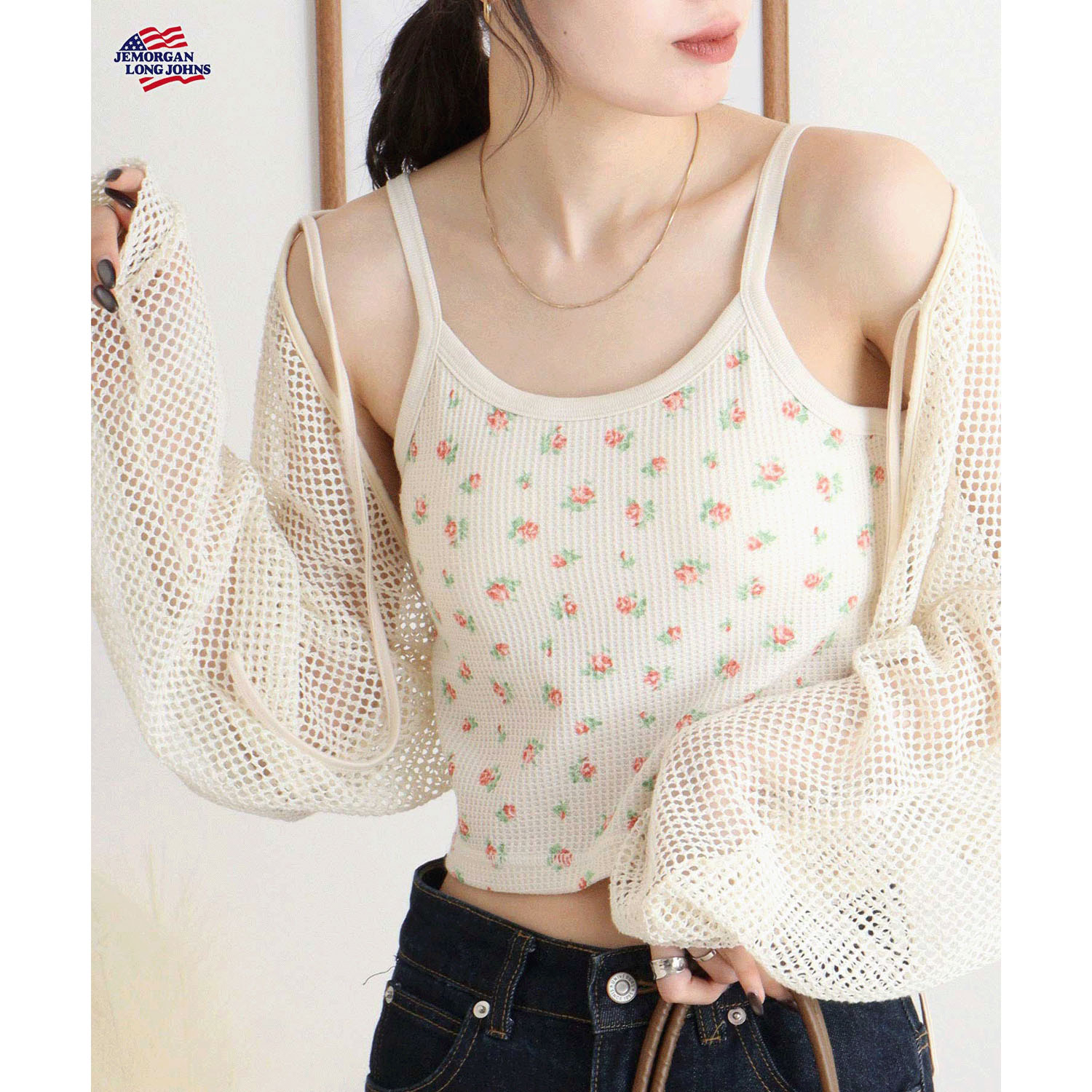 【JEMORGAN LONG JOHNS】 花柄カップ付きショートキャミソール