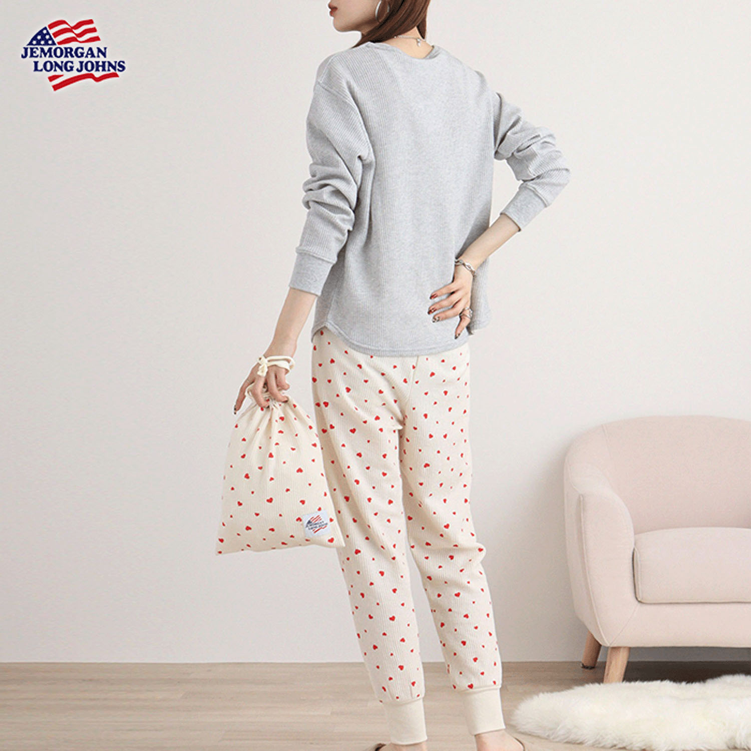 【JEMORGAN LONG JOHNS】ハート柄ワッフルルームウェア3点セット - 画像13