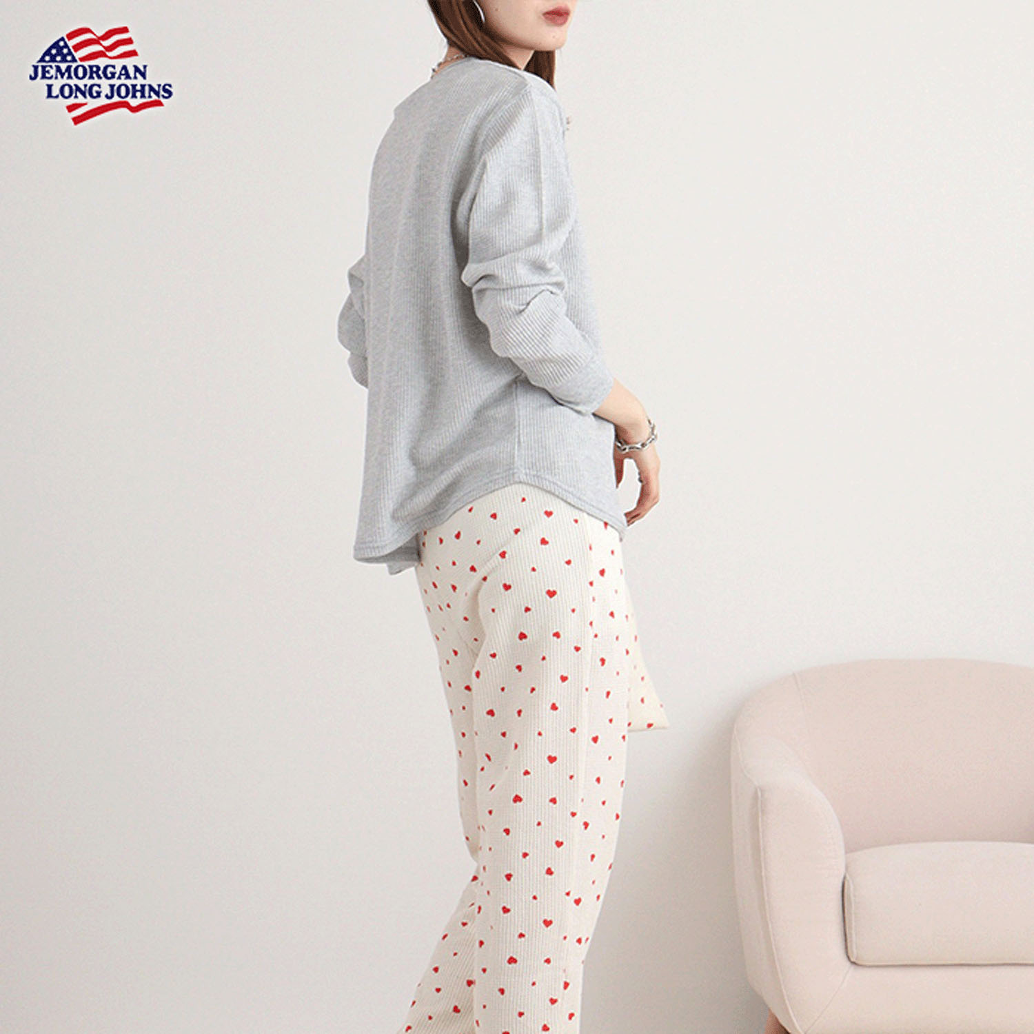 【JEMORGAN LONG JOHNS】ハート柄ワッフルルームウェア3点セット - 画像14
