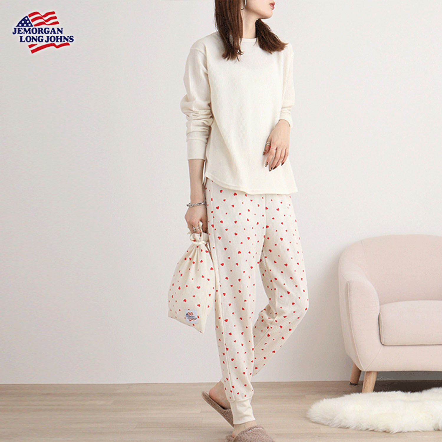 【JEMORGAN LONG JOHNS】ハート柄ワッフルルームウェア3点セット - 画像21