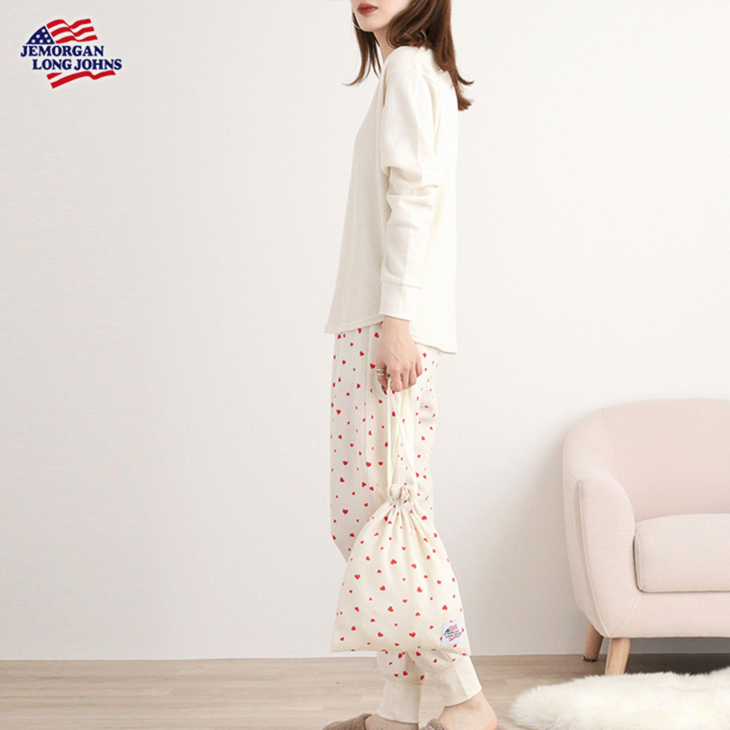 【JEMORGAN LONG JOHNS】ハート柄ワッフルルームウェア3点セット - 画像23