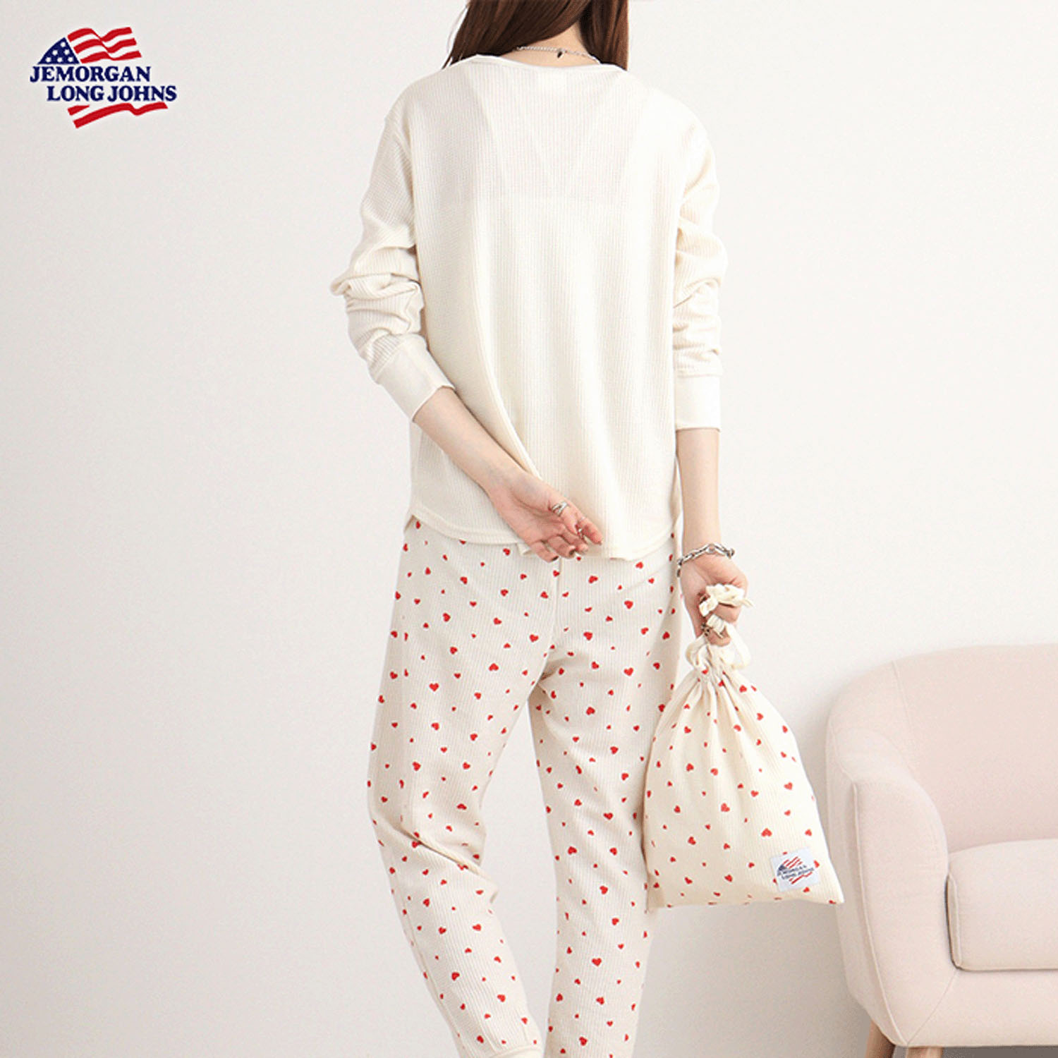 【JEMORGAN LONG JOHNS】ハート柄ワッフルルームウェア3点セット - 画像24
