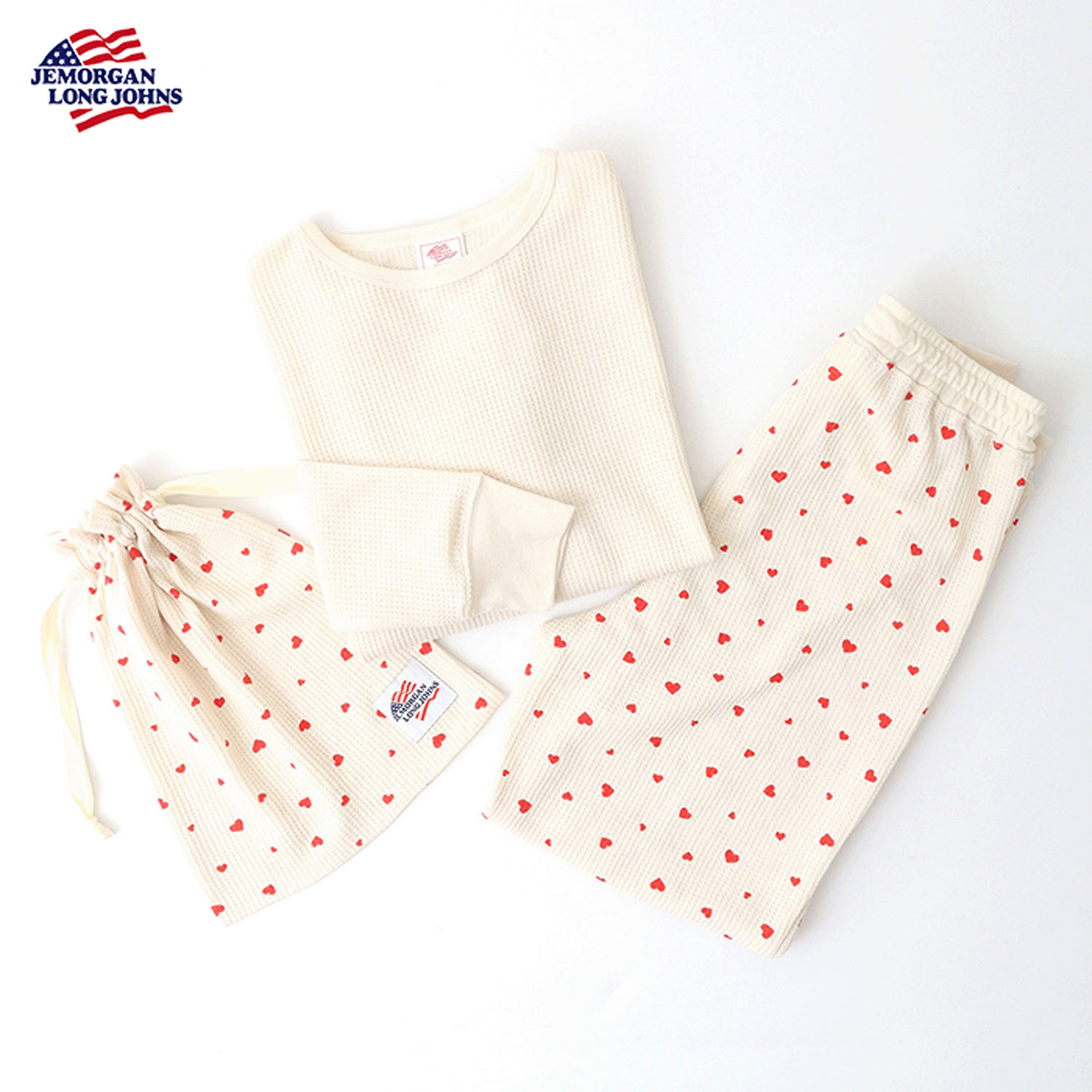 【JEMORGAN LONG JOHNS】ハート柄ワッフルルームウェア3点セット - 画像25