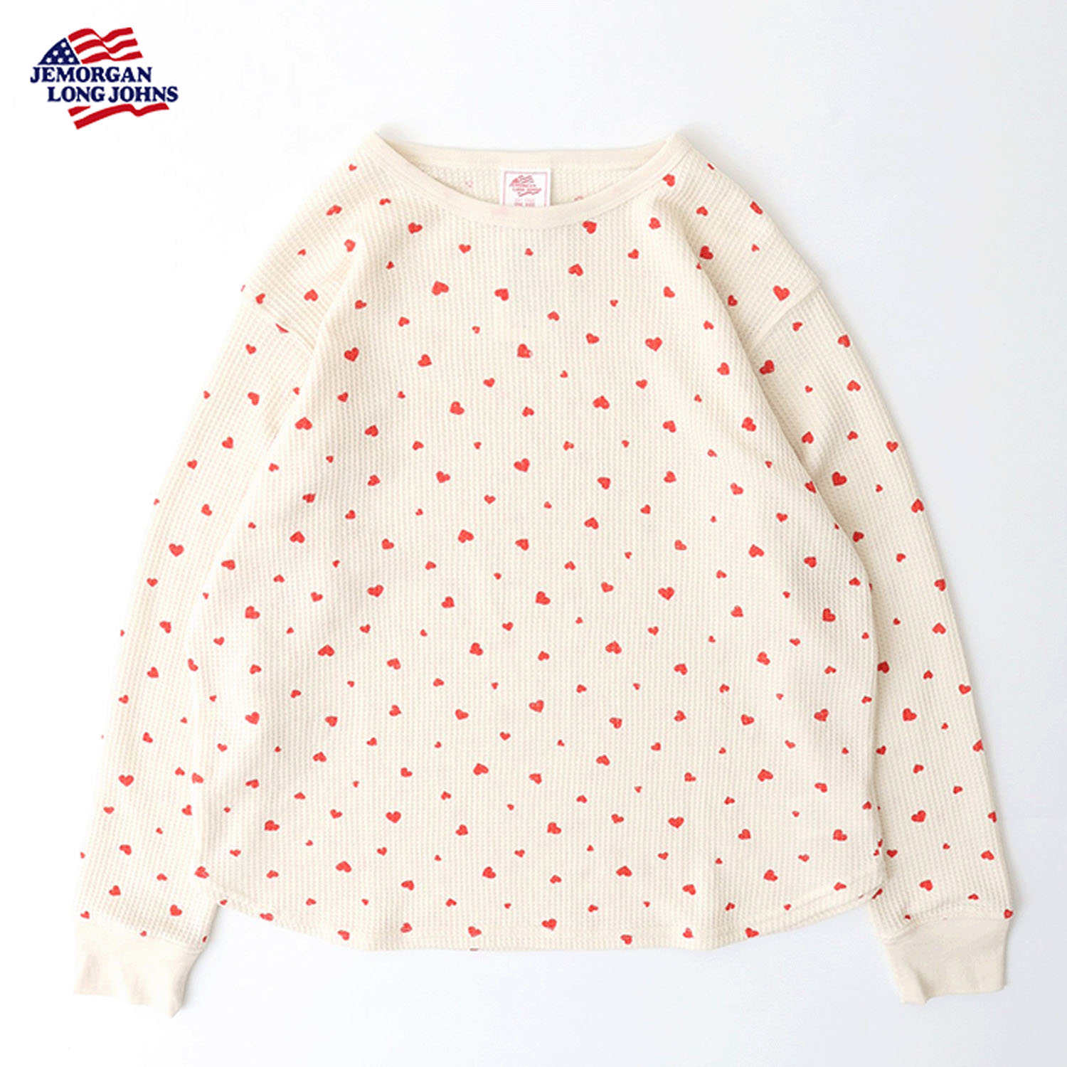 【JEMORGAN LONG JOHNS】ハート柄ワッフルルームウェア3点セット - 画像1