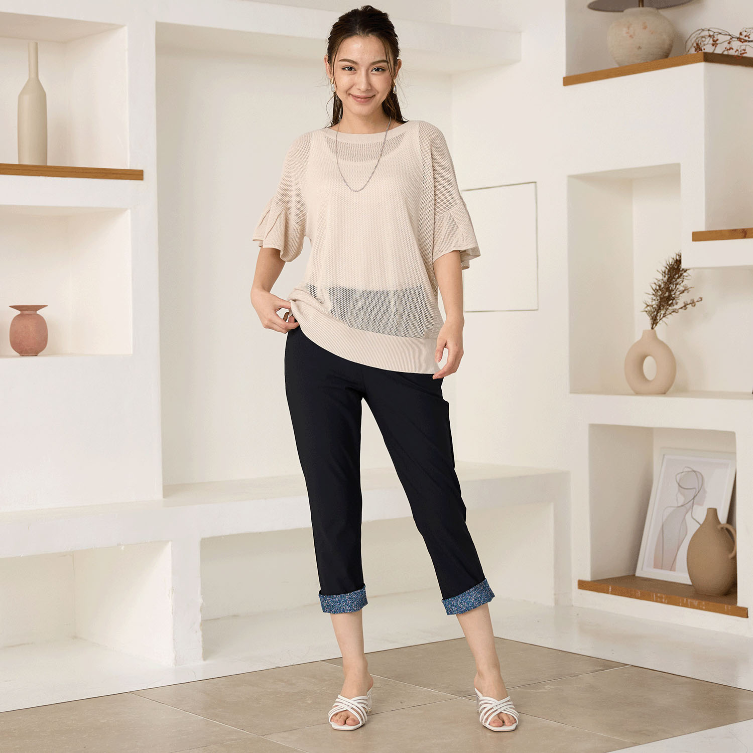 裾裏花柄クロップドパンツ - 画像5