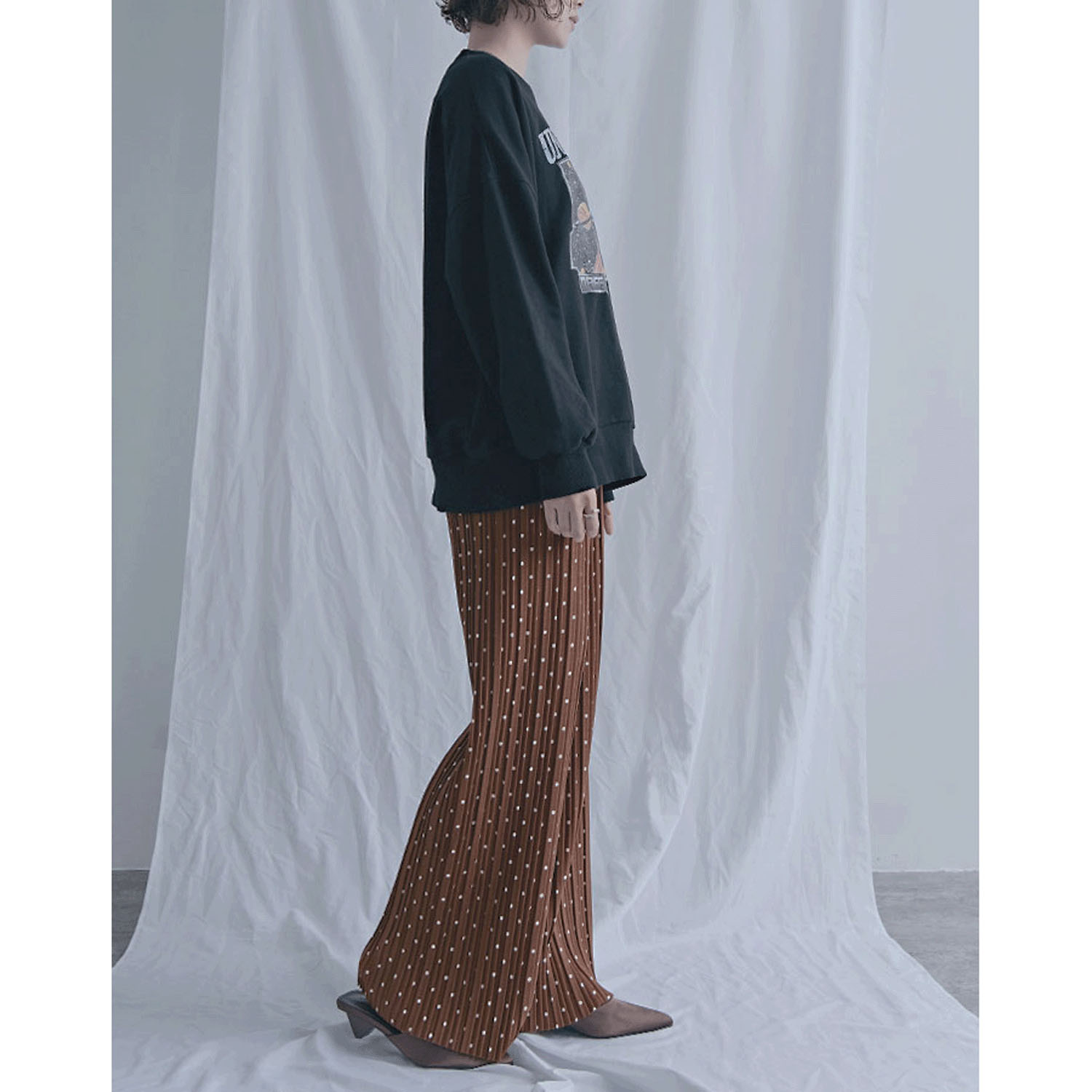 【ETONET限定お取り寄せ】カットプリーツ水玉柄パンツ - 画像3