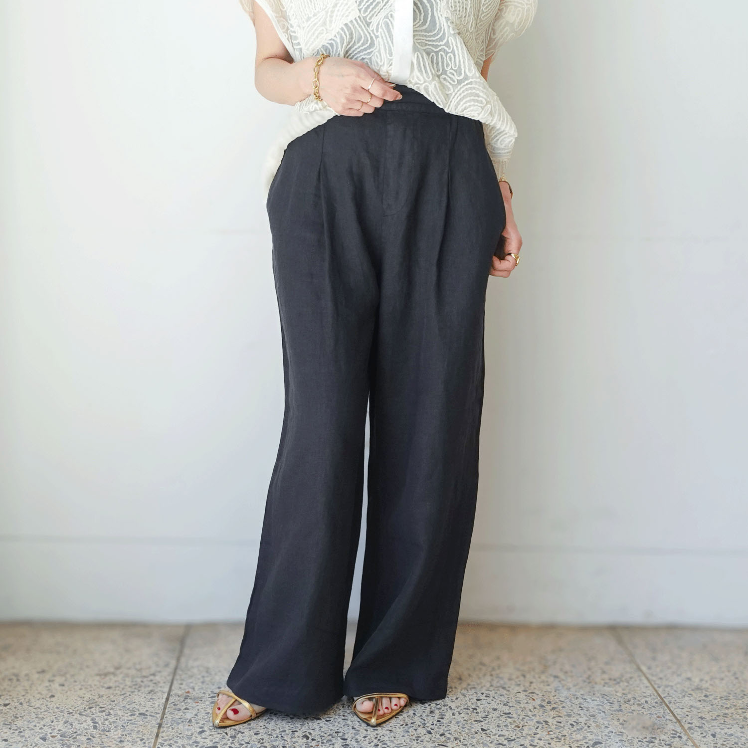 JEUNE ET JOYEUX フレンチリネンワイドパンツ 73丈