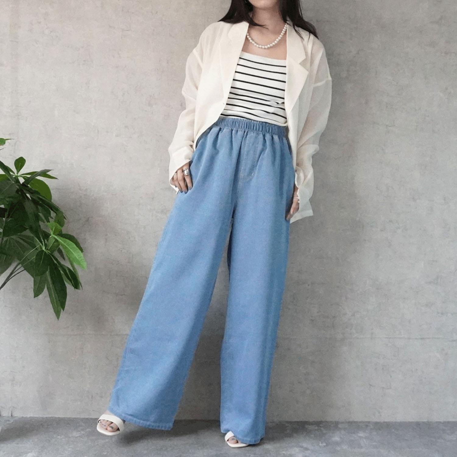 W HEART 柔らかガーゼデニムワイドパンツ - 画像2