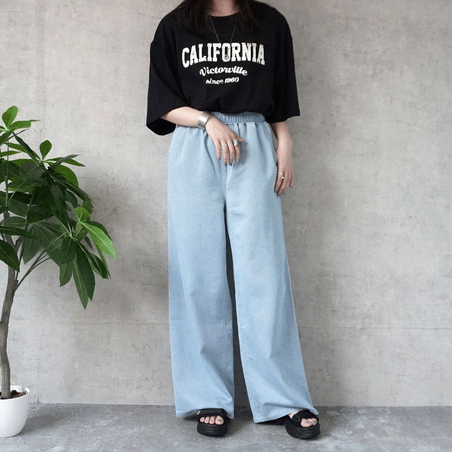 W HEART 柔らかガーゼデニムワイドパンツ - 画像4