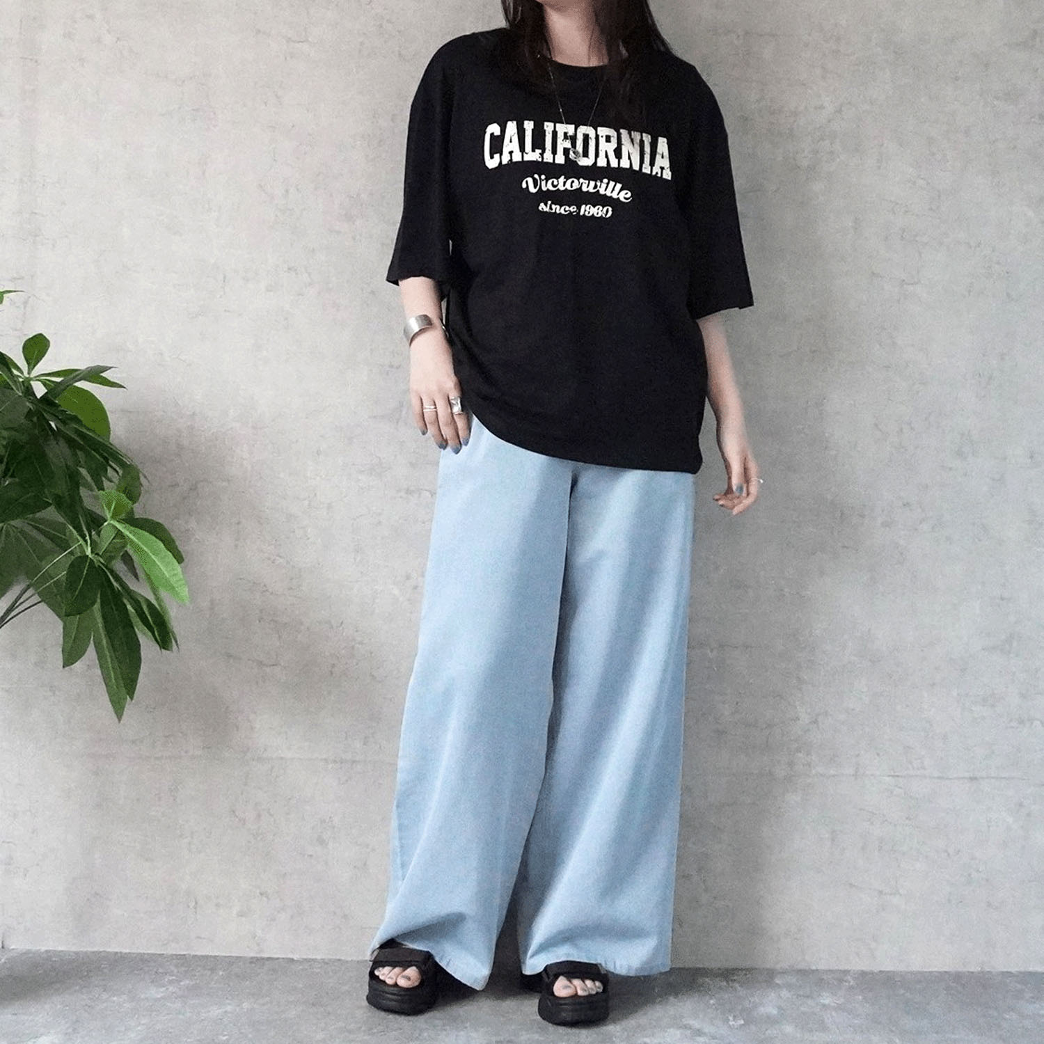 W HEART 柔らかガーゼデニムワイドパンツ