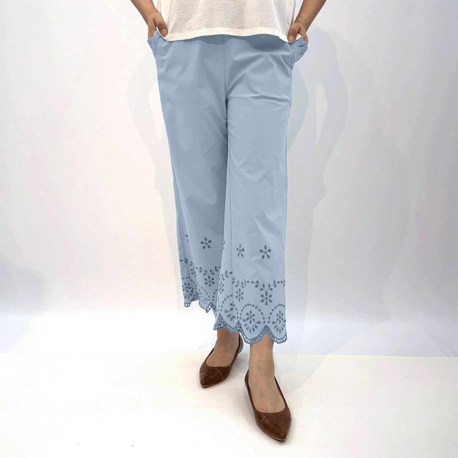 縦ストレッチ スカラップ刺繍パンツ - 画像11