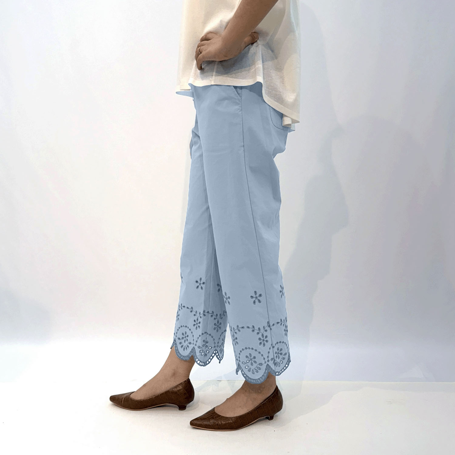 縦ストレッチ スカラップ刺繍パンツ - 画像12