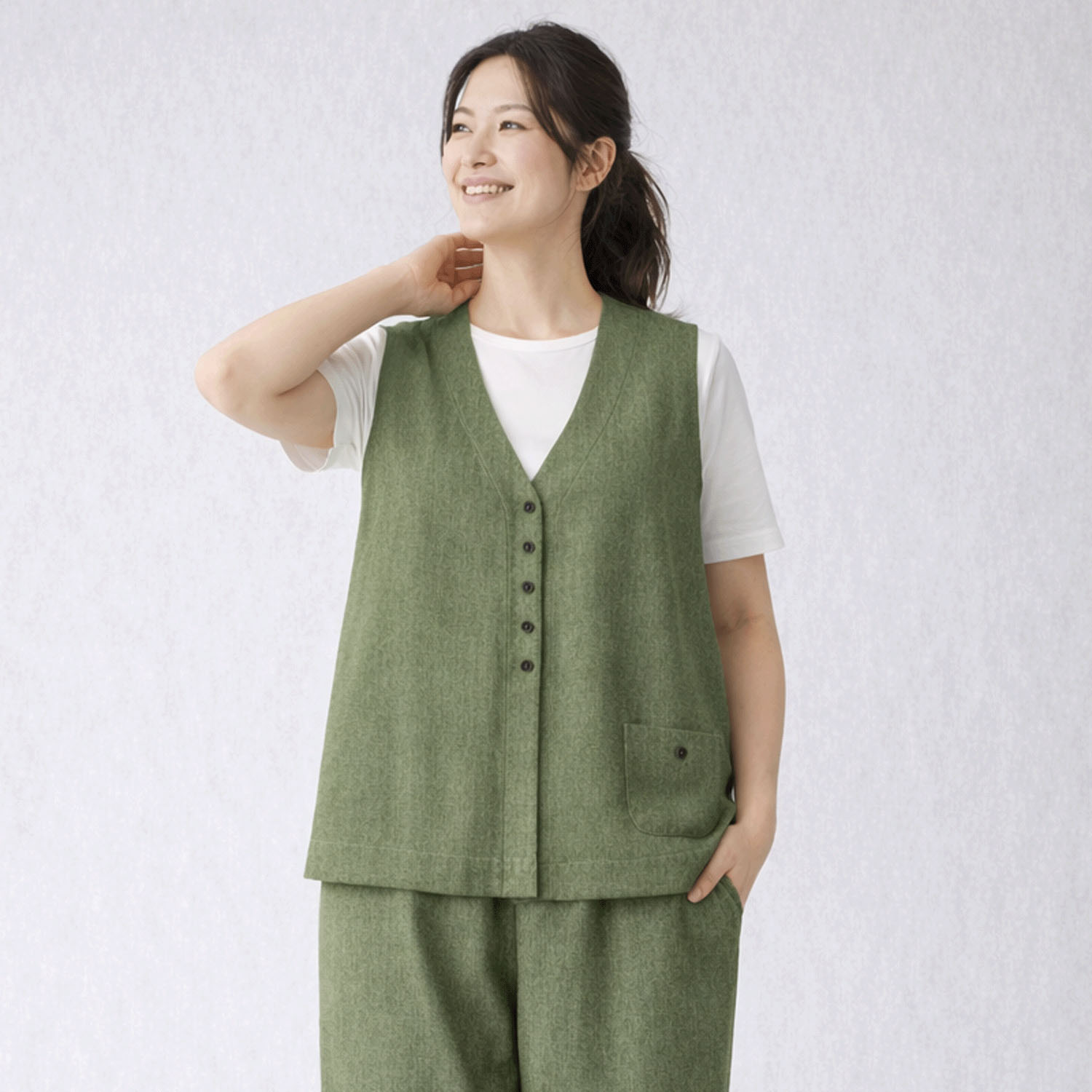 【InstaLive】aiai 麻レーヨン シードポケットベスト - 画像11