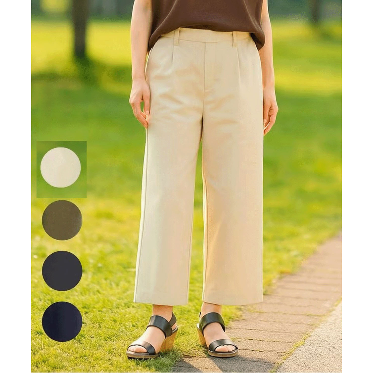 aiai 麻涼みストレッチ ラクキレイワイドパンツ - 画像1