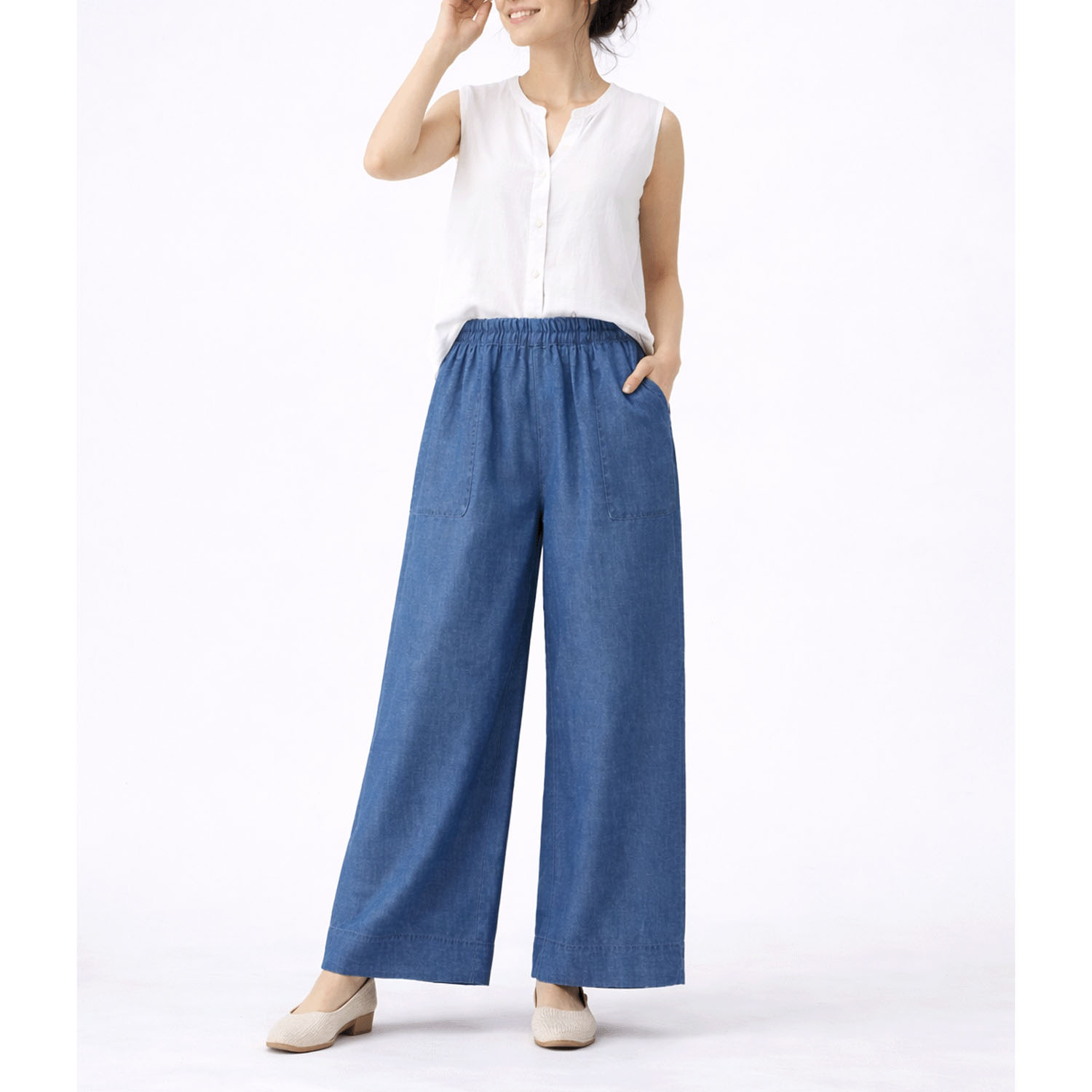 【InstaLive】aiai リヨセル／麻／レーヨンデニム ワイドパンツ - 画像2