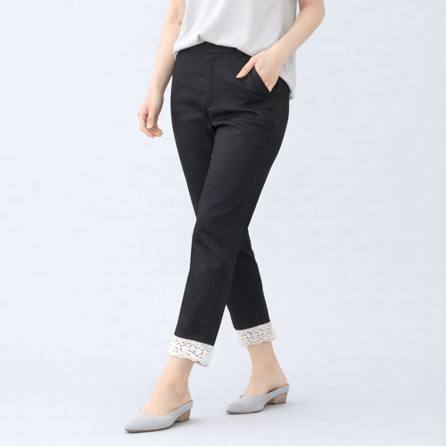 ポリエステルハイテンション 裾レースアンクルパンツ - 画像2