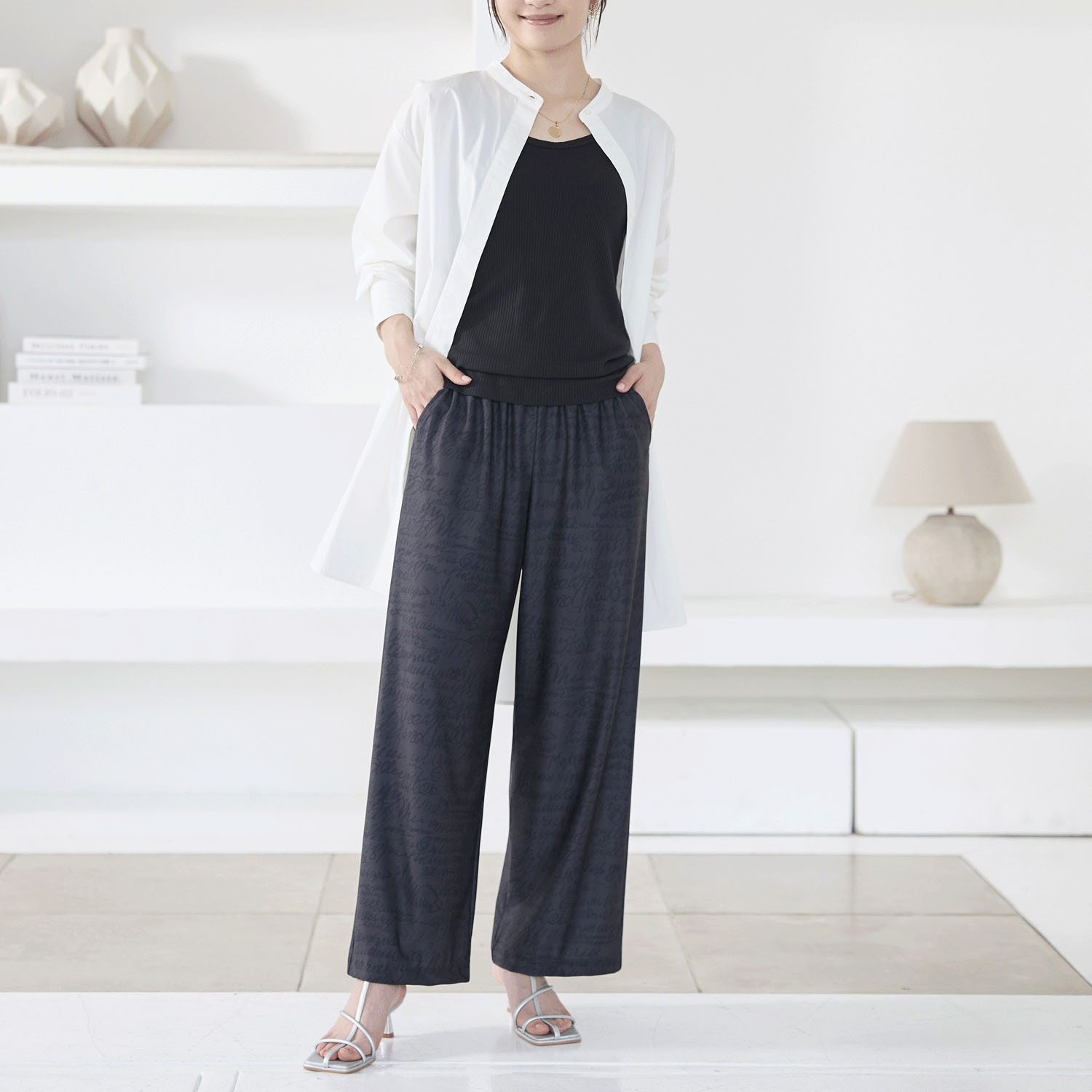 Reginetta 英字プリントワイドストレート - 画像4