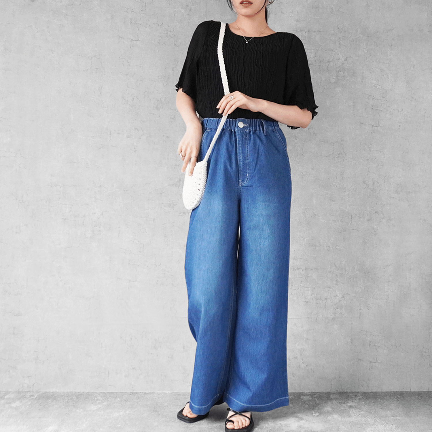 W HEART アイスメッシュデニムワイドパンツ - 画像1