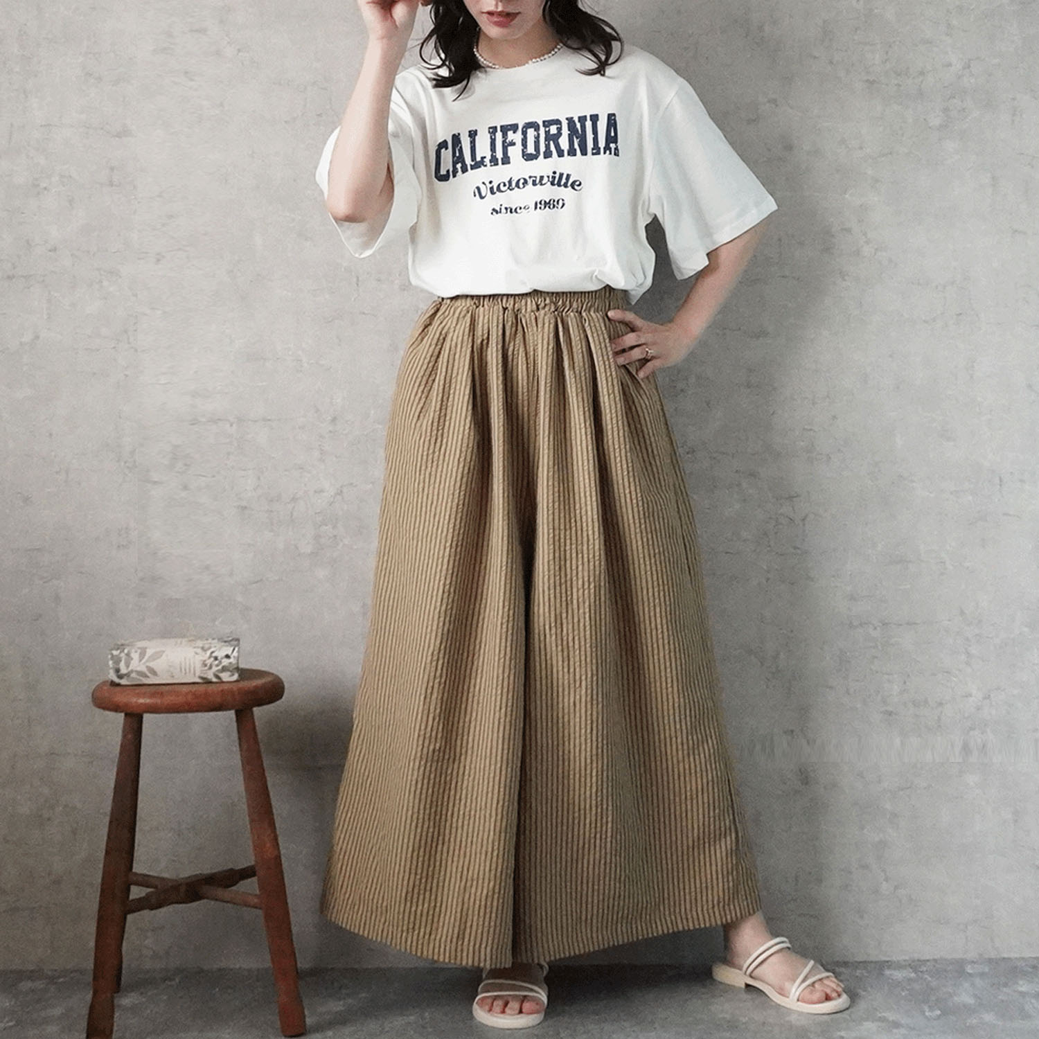 nod ストライプフレアパンツ - 画像1