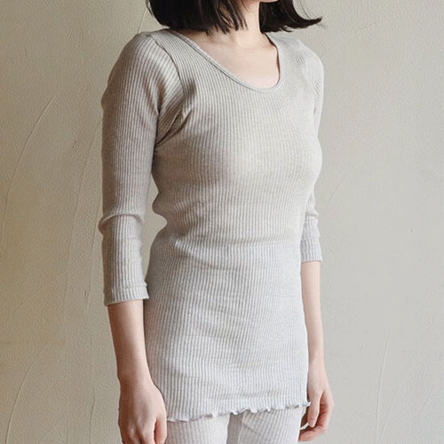 天衣無縫 リブ8分袖シャツ