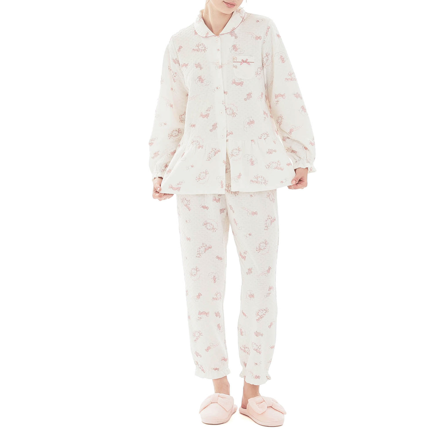 Narue 接結（綿入り）ボンボンキャットシャツパジャマ - 画像3